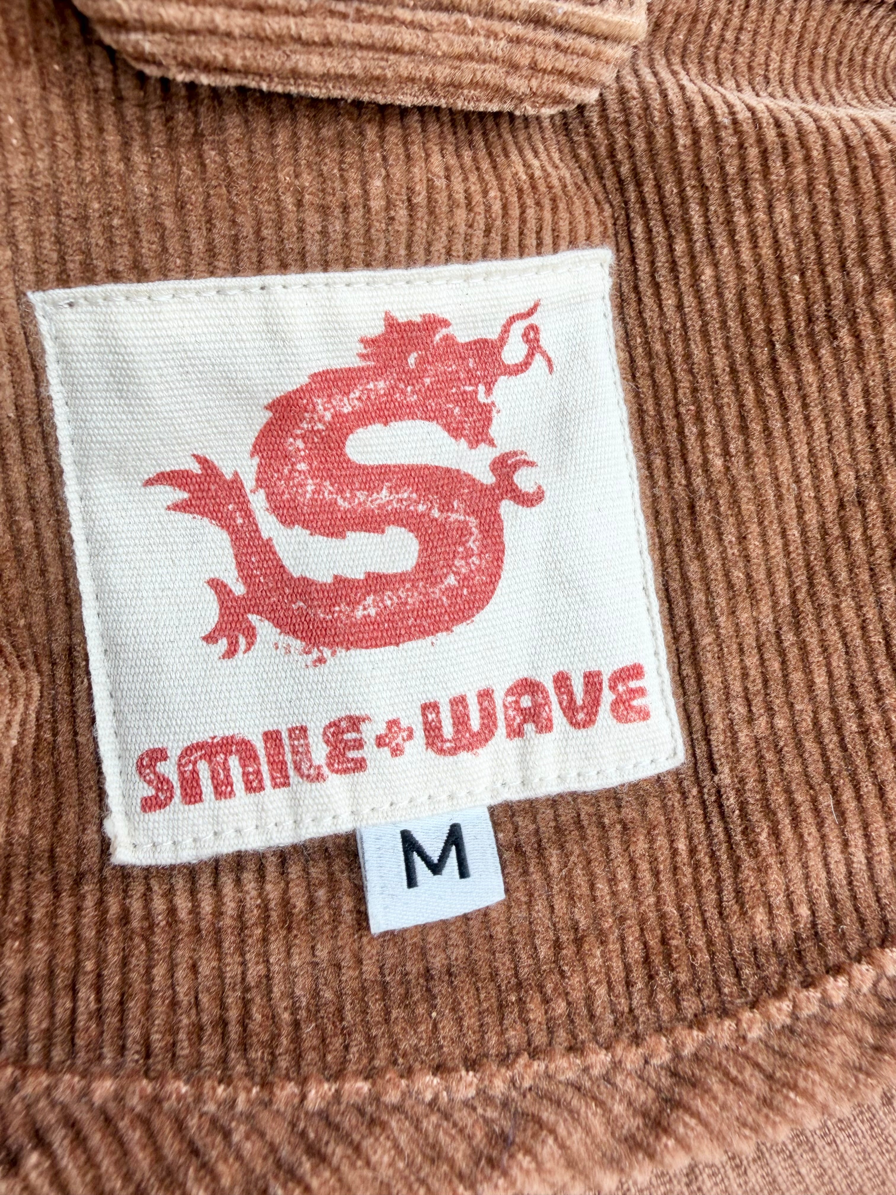 Retro Smile Wave Brown Corduroy Embroidered Jacket - M