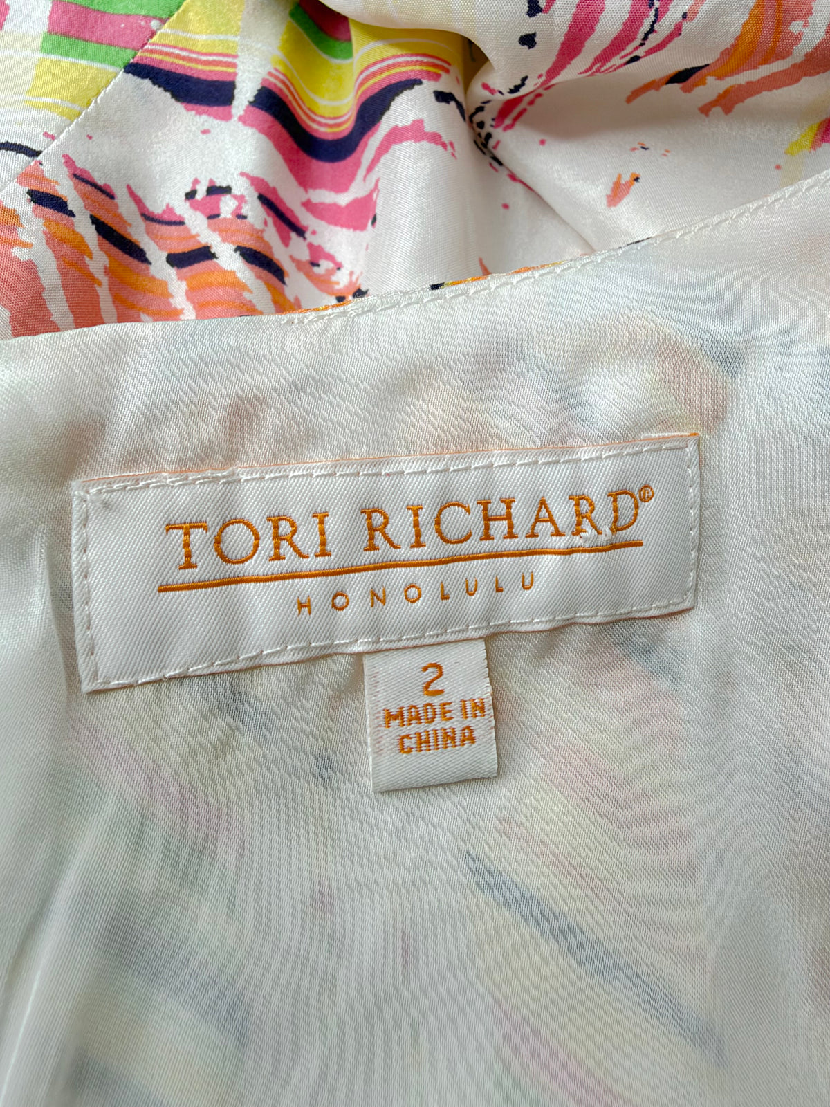 Tori Richards Silk Multicoloured Palm Tree Patterned Puff Sleeve Midi Dress - AU8