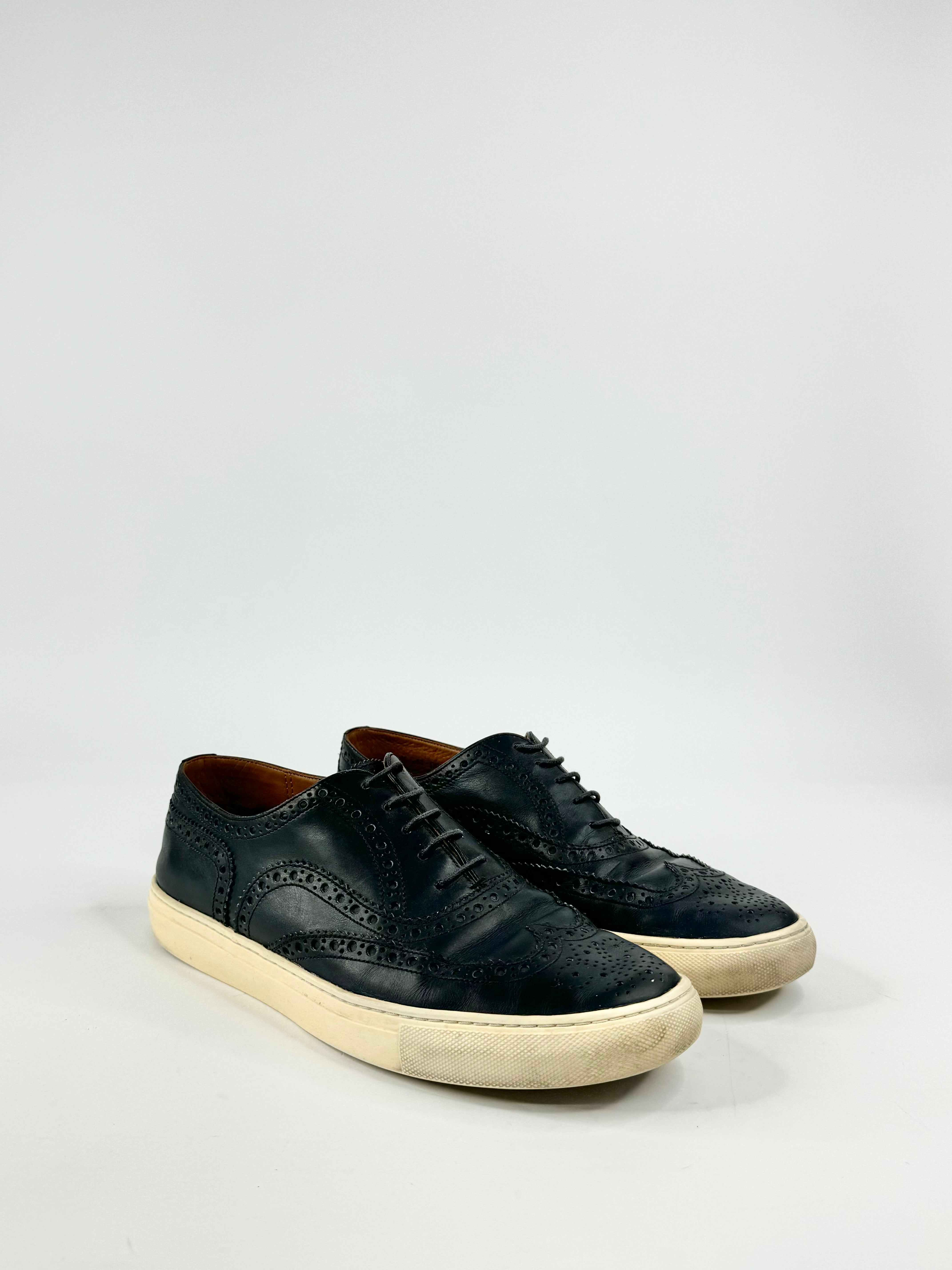 Bally Navy Blue Brogue Leather Sneakers - US9D