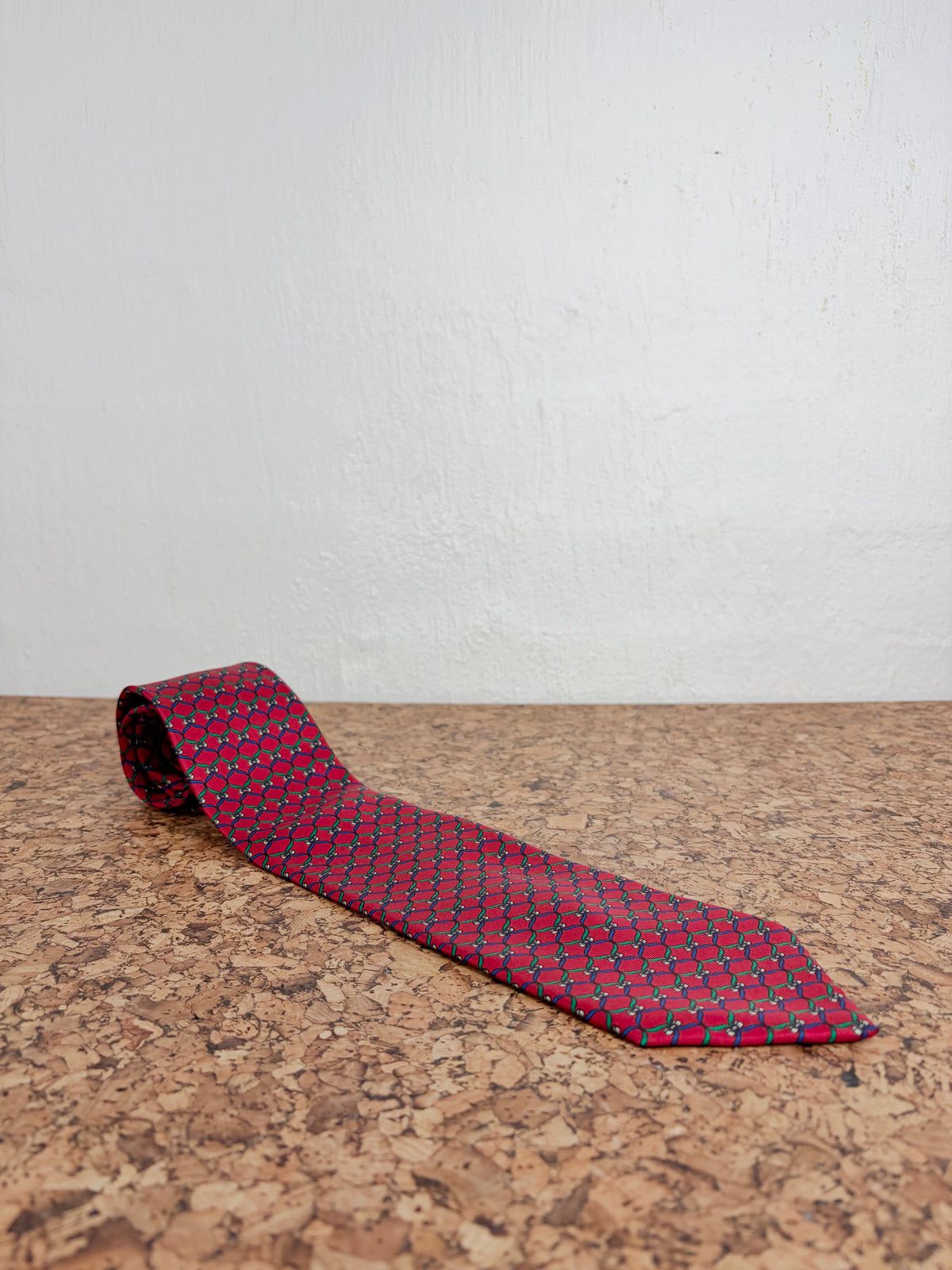 Christian Dior Crimson Blue & Green Bow Patterned Silk Tie