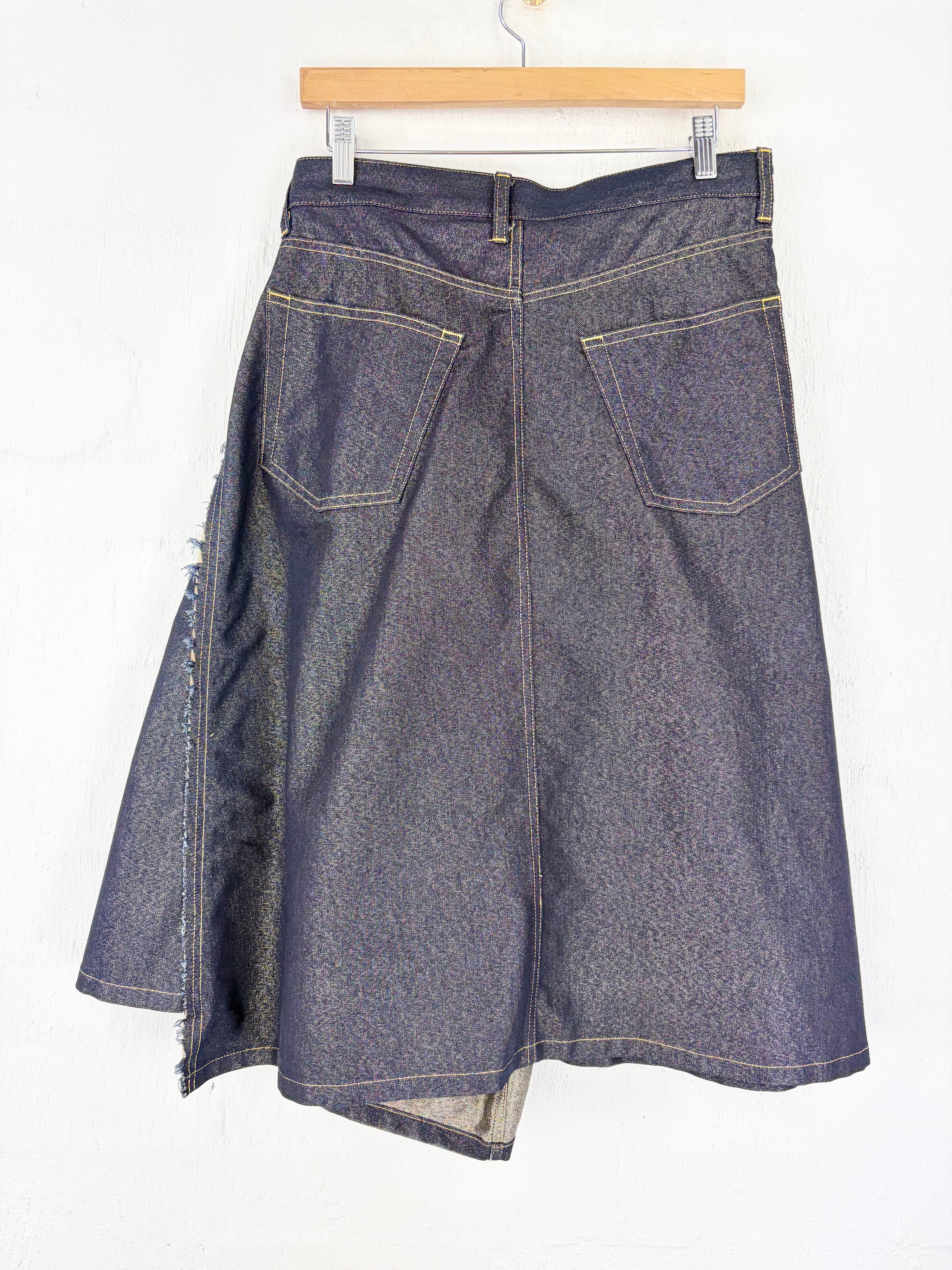 Junya Watanabe Gold & Denim Asymmetrical Ruffle Skirt - AU10/12