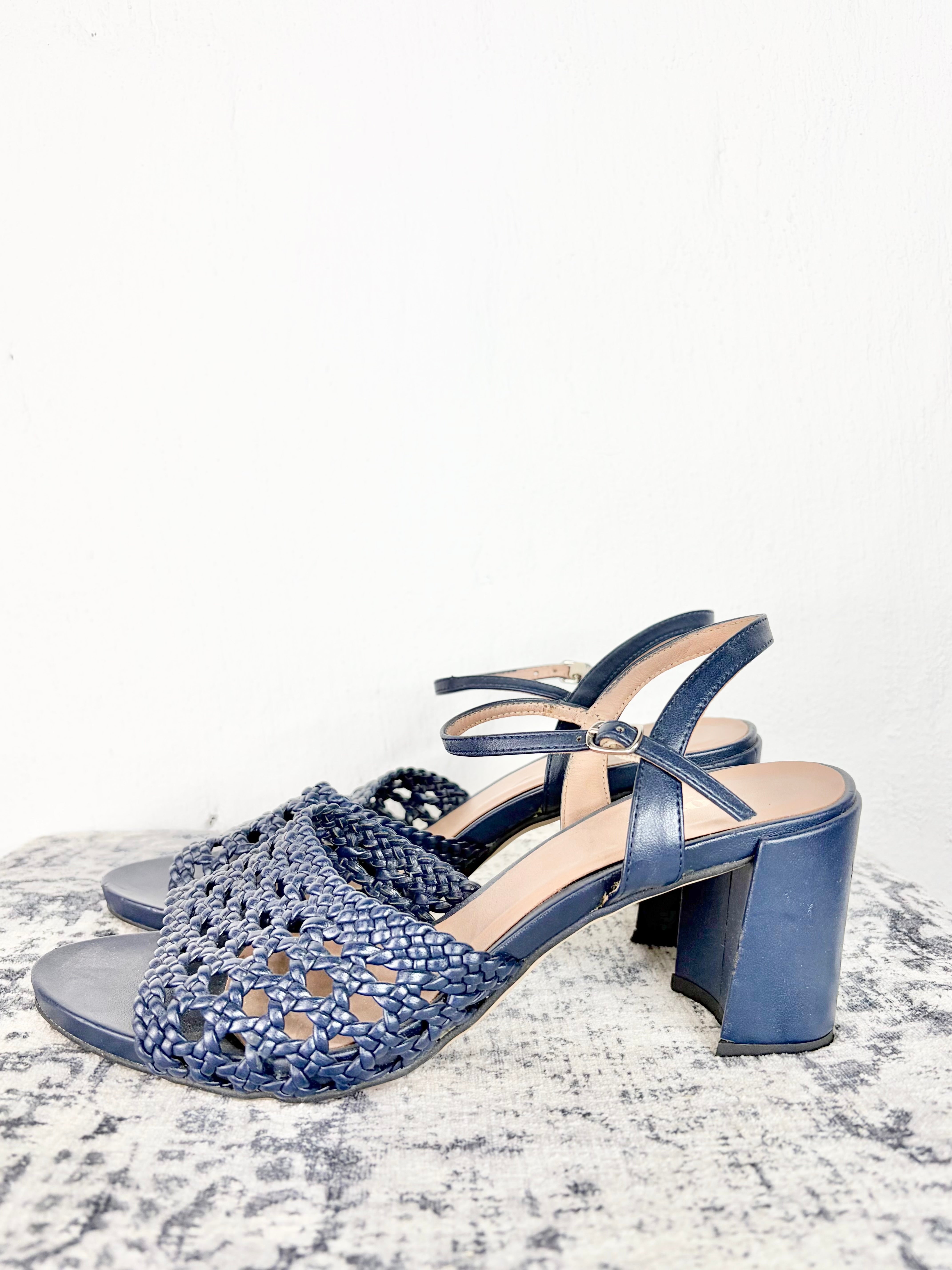 Rouje Paris Navy Blue Woven Leather Heels - EU40