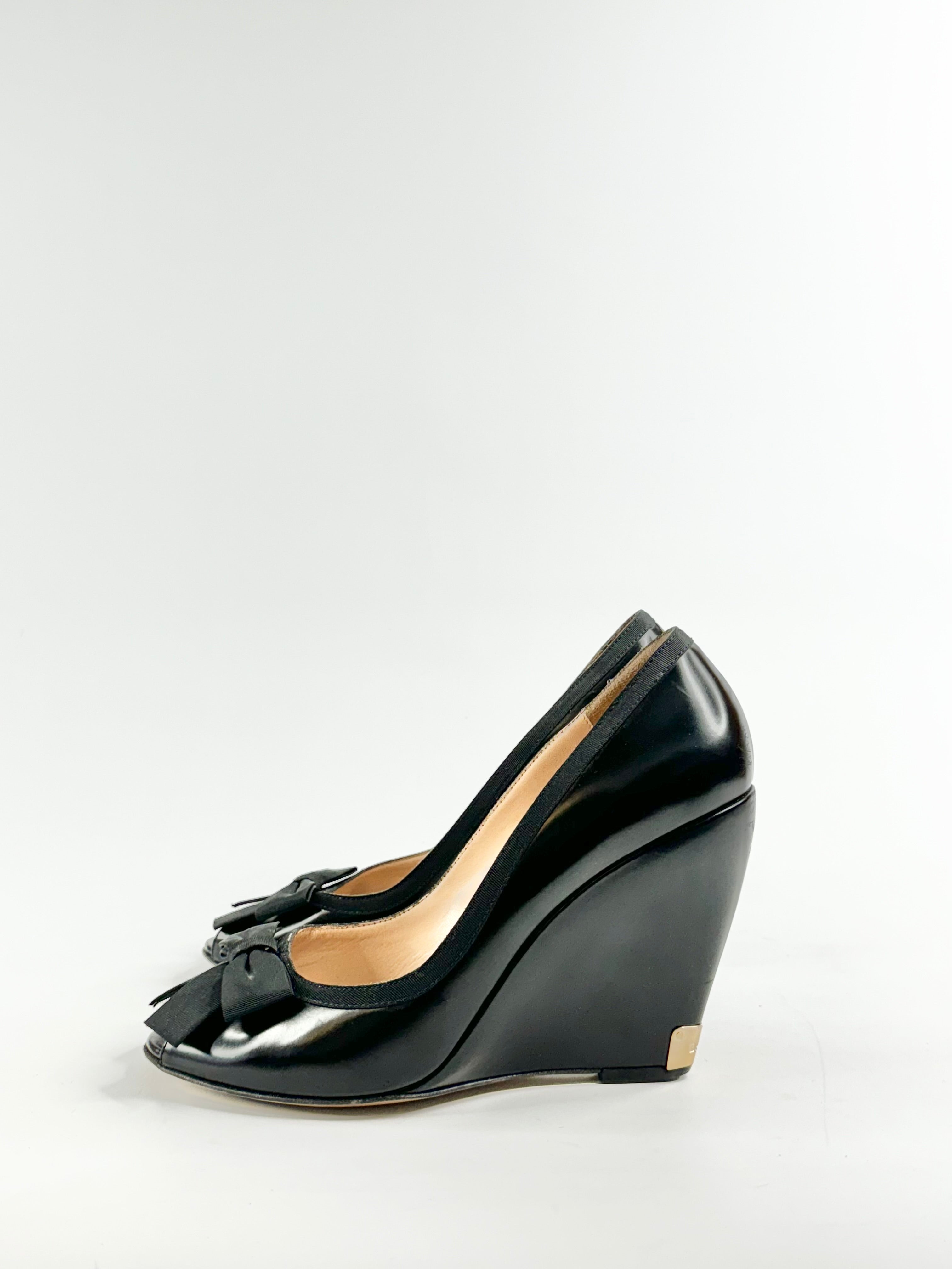 Bally Black 'Patrice' Peep Toe Wedges - EU38.5