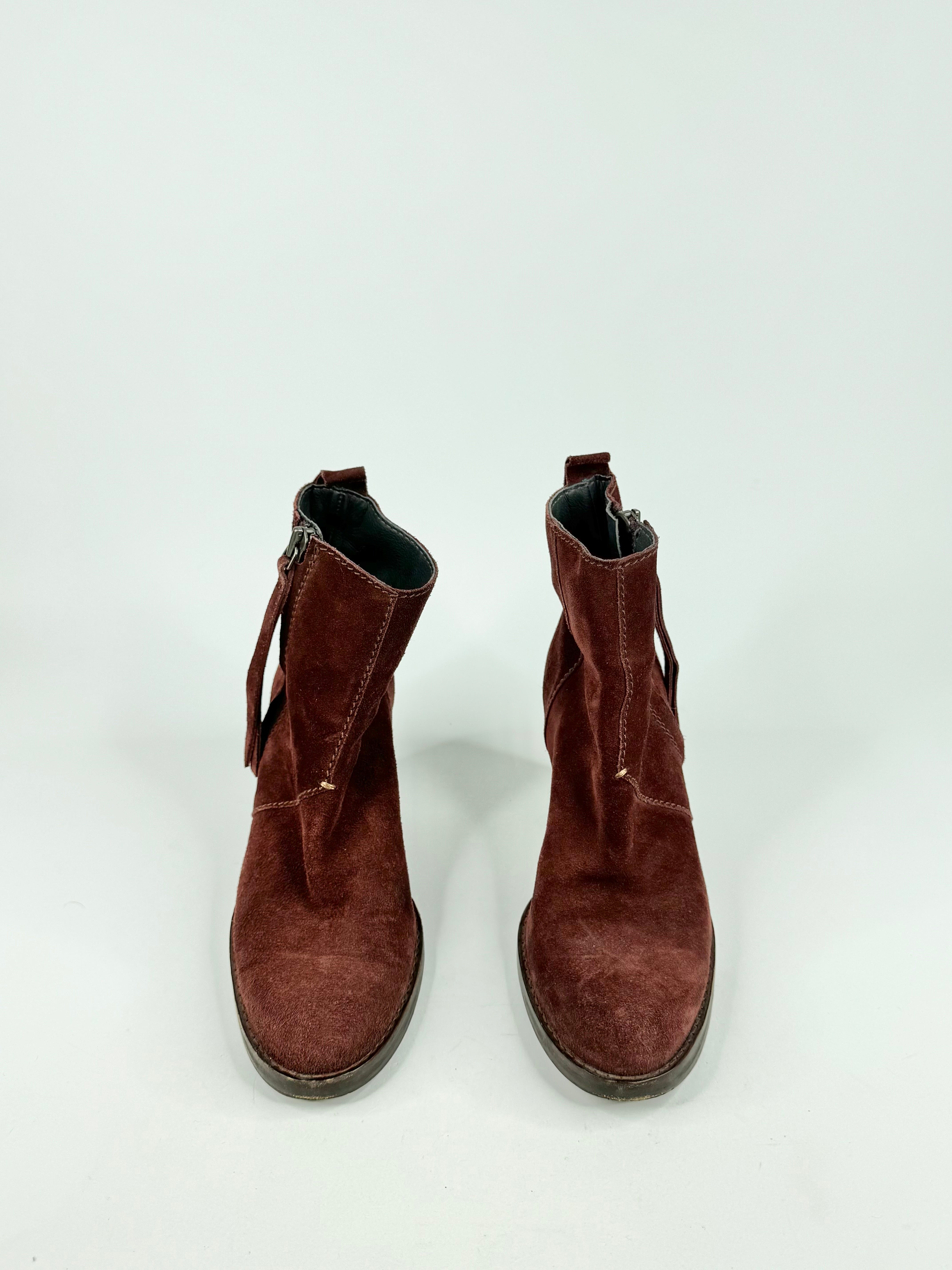 Acne Venetian Red Suede Ankle Boots - EU39