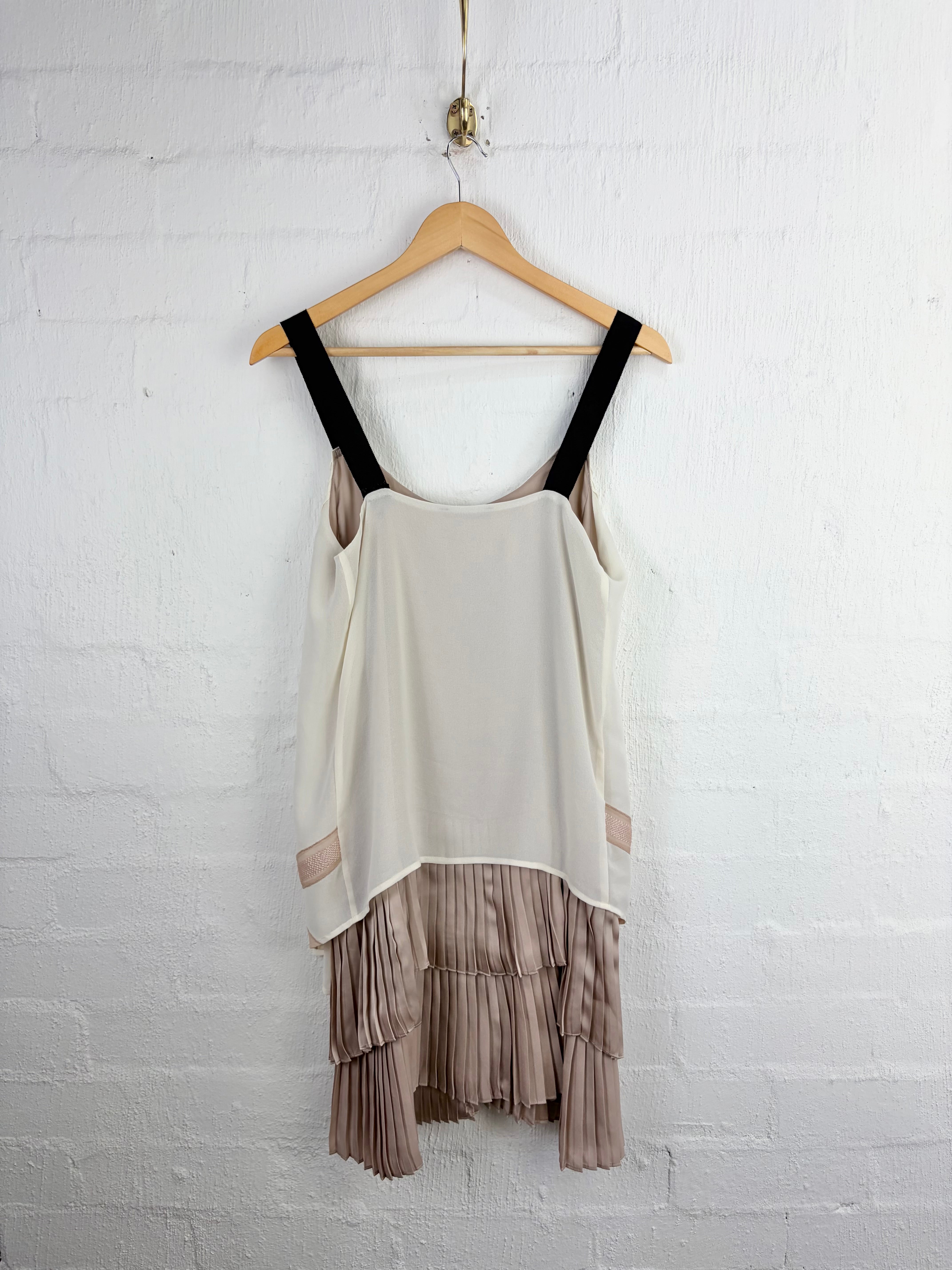 Pinko Ivory Black & Taupe Pintuck & Pleated 'Irish Abito' Dress - AU10