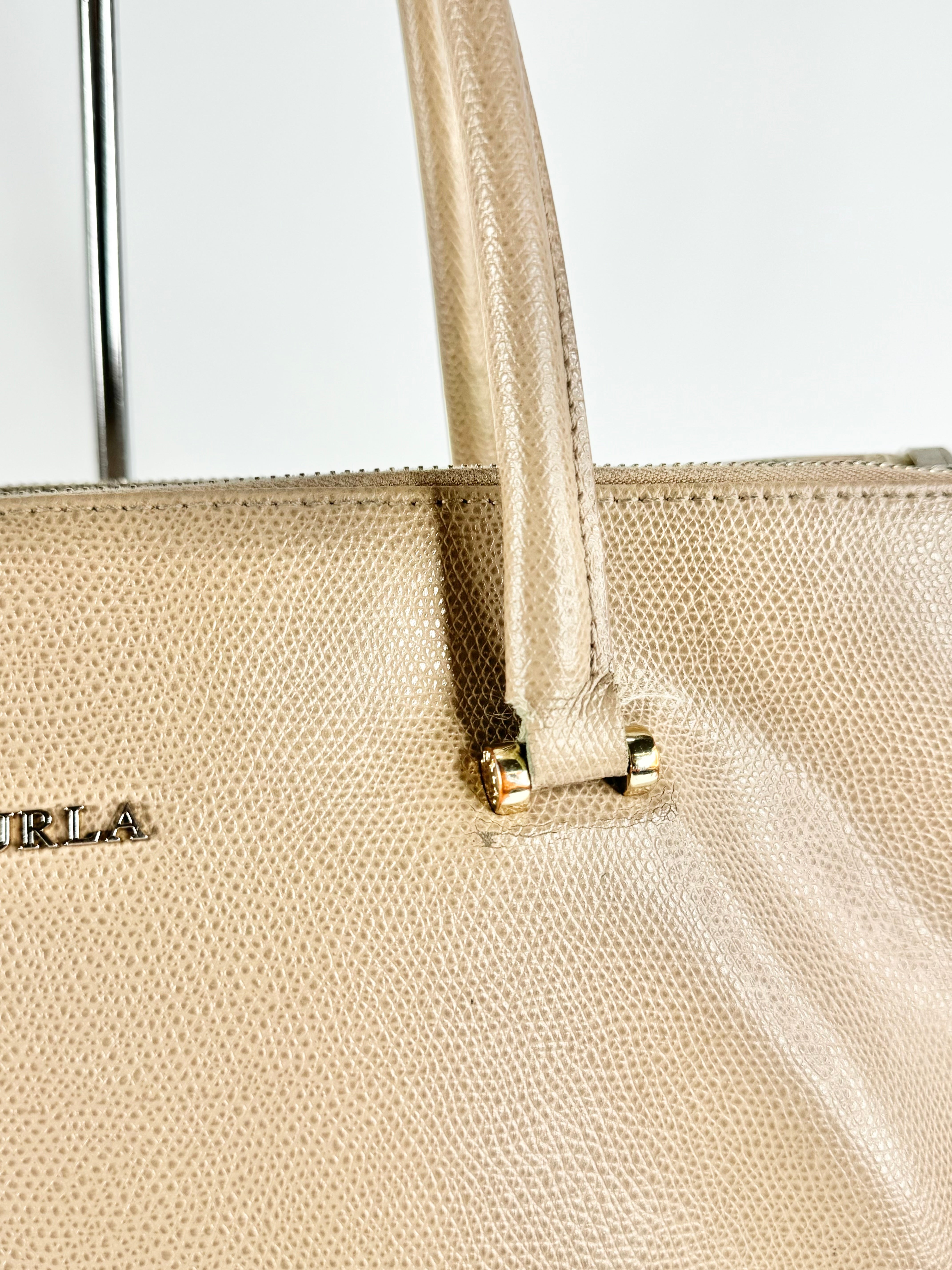 Furla Pebbled Taupe Leather Shoulder Bag