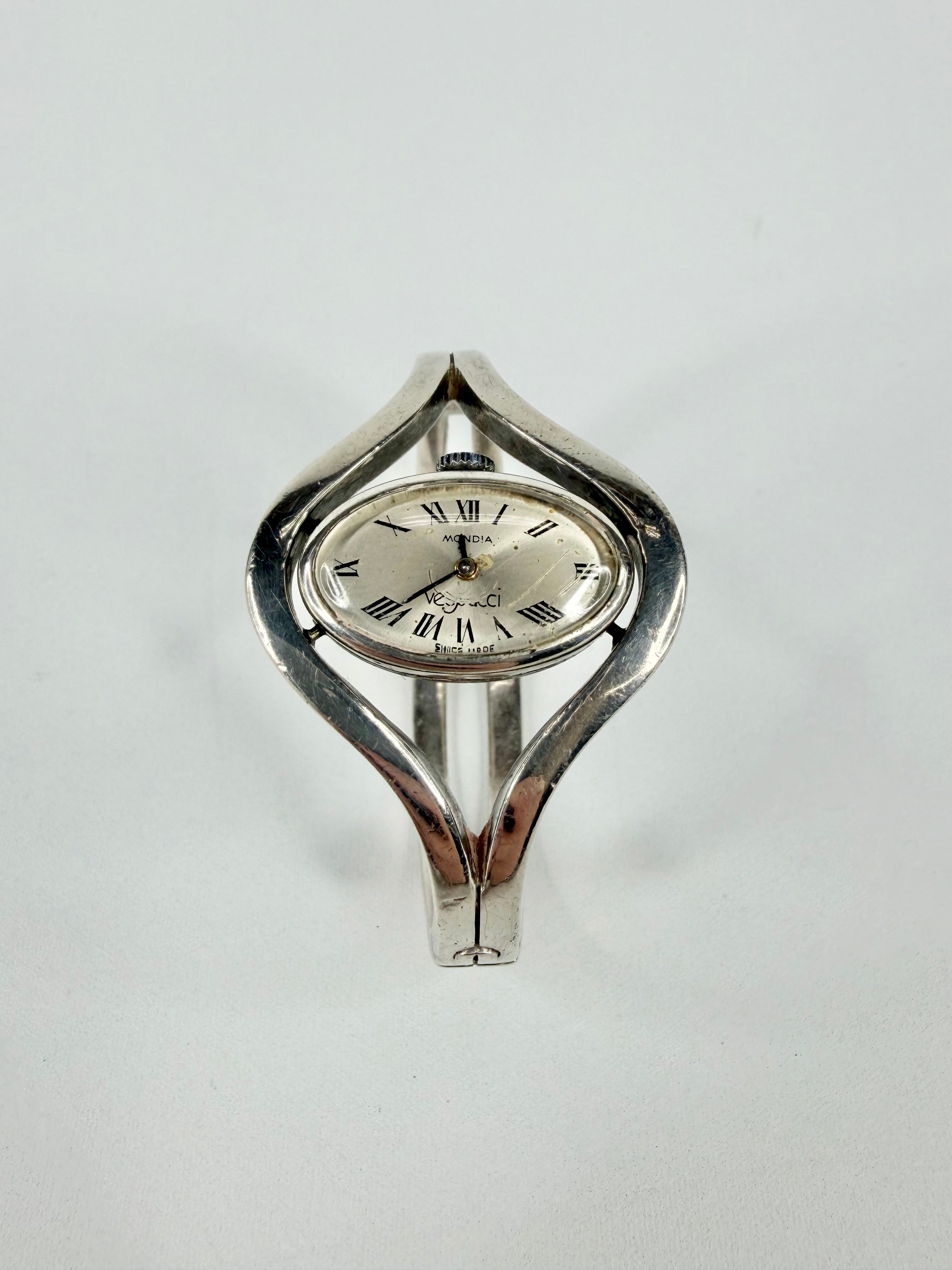 Mid Century Mondia Vespucci Sterling Silver Mechanical Bangle Watch