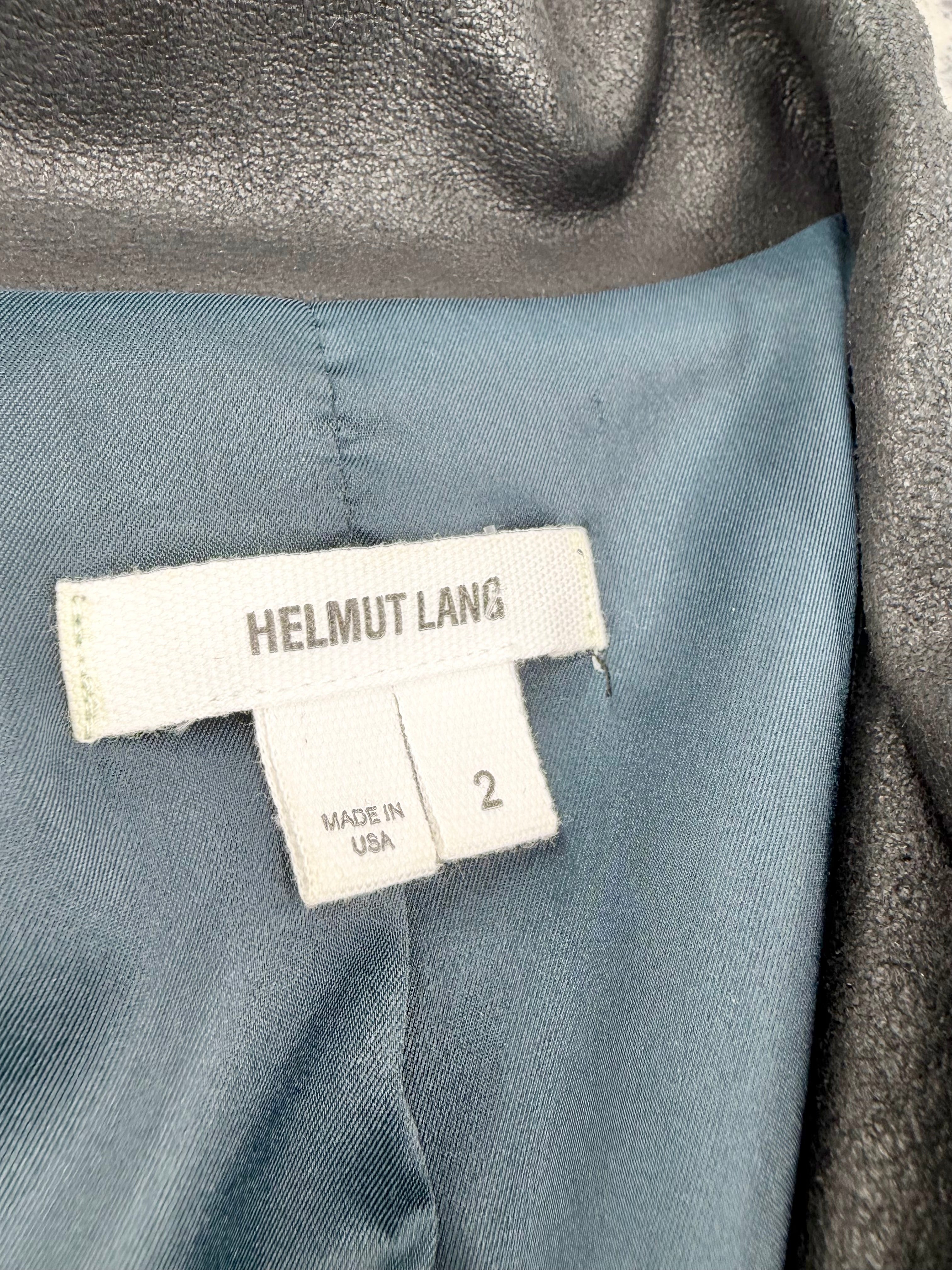 Helmut Lang Crushed Satin & Leather Petrol & Black Blazer - AU8/10