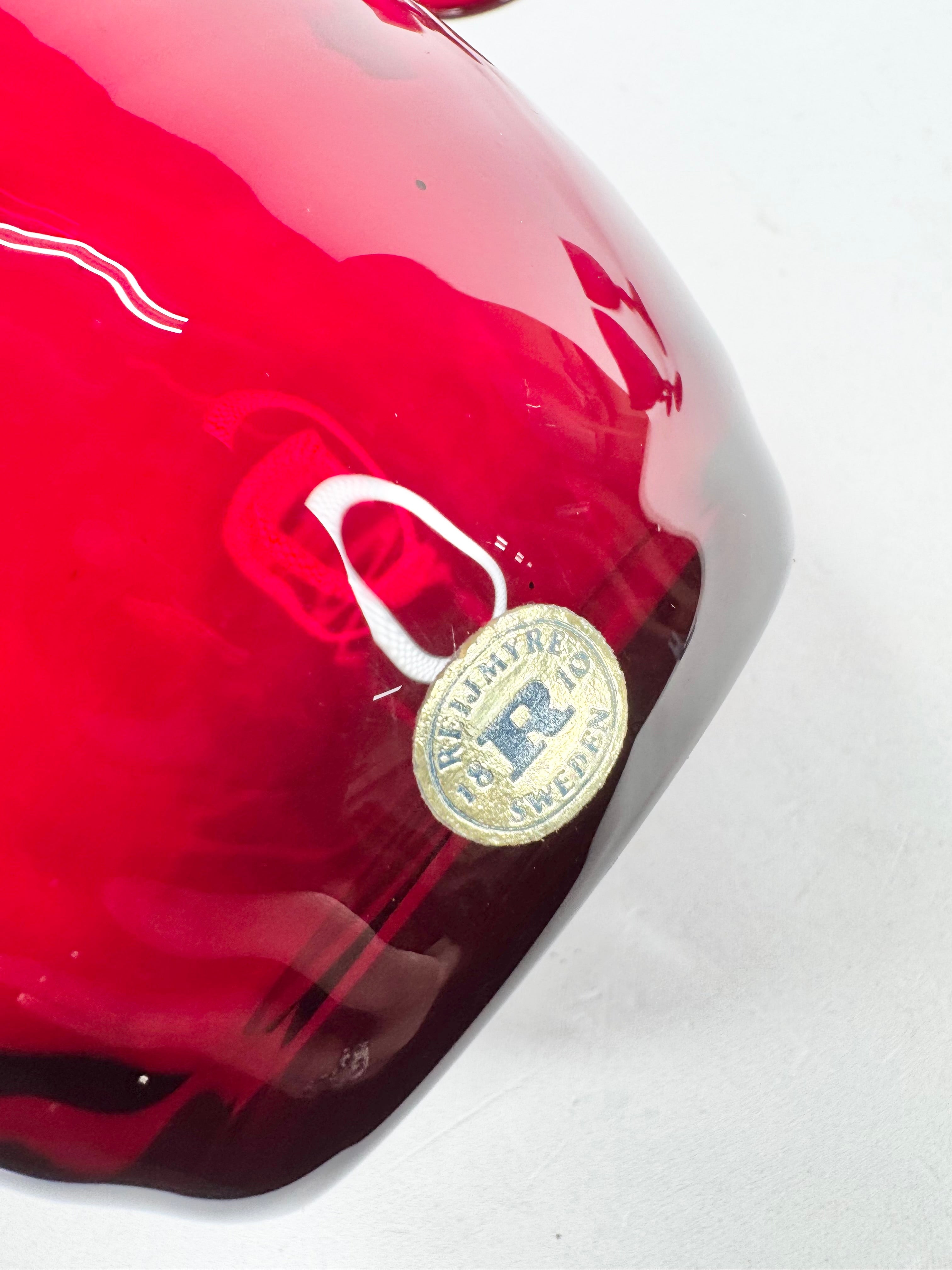 Reijmyre of Sweden Red Glass Bottle and Six Port Glasses