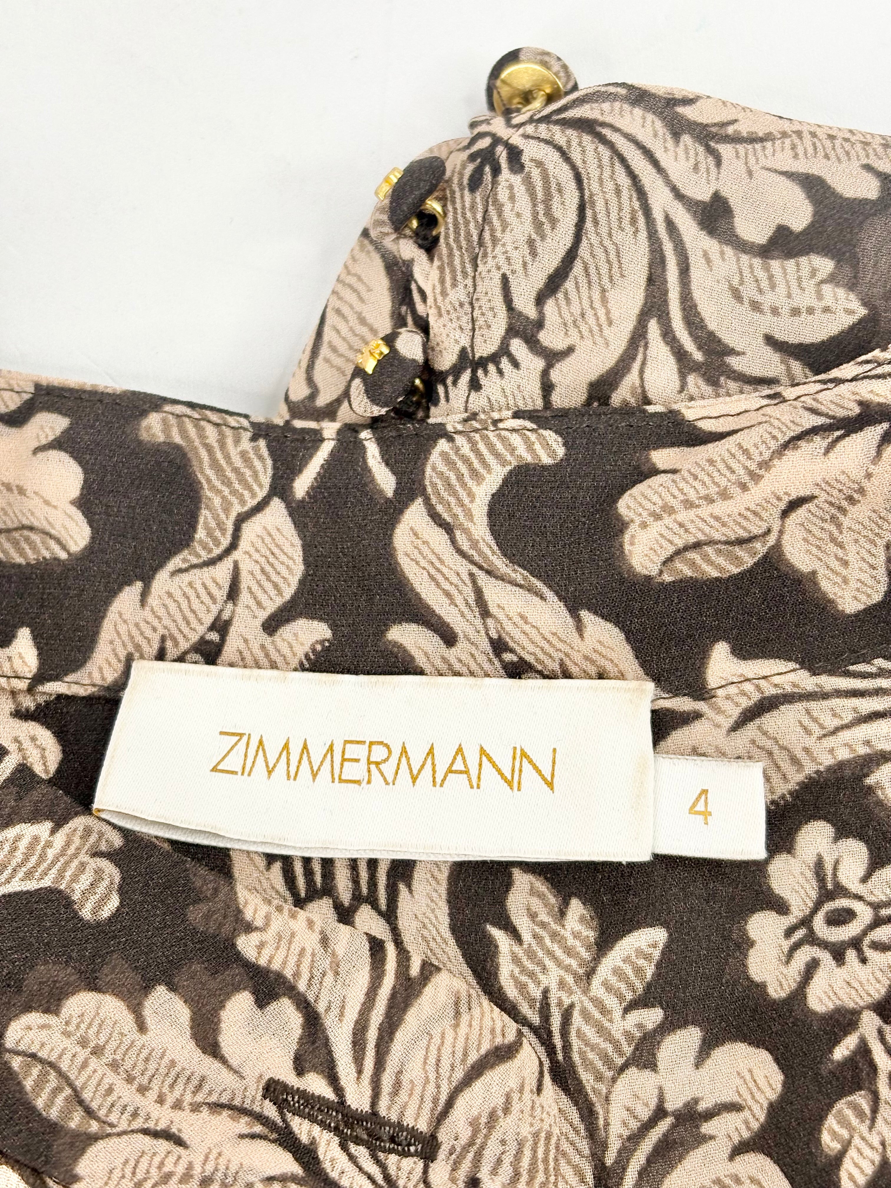 Zimmermann Sheer Brown Floral Blouse - AU16