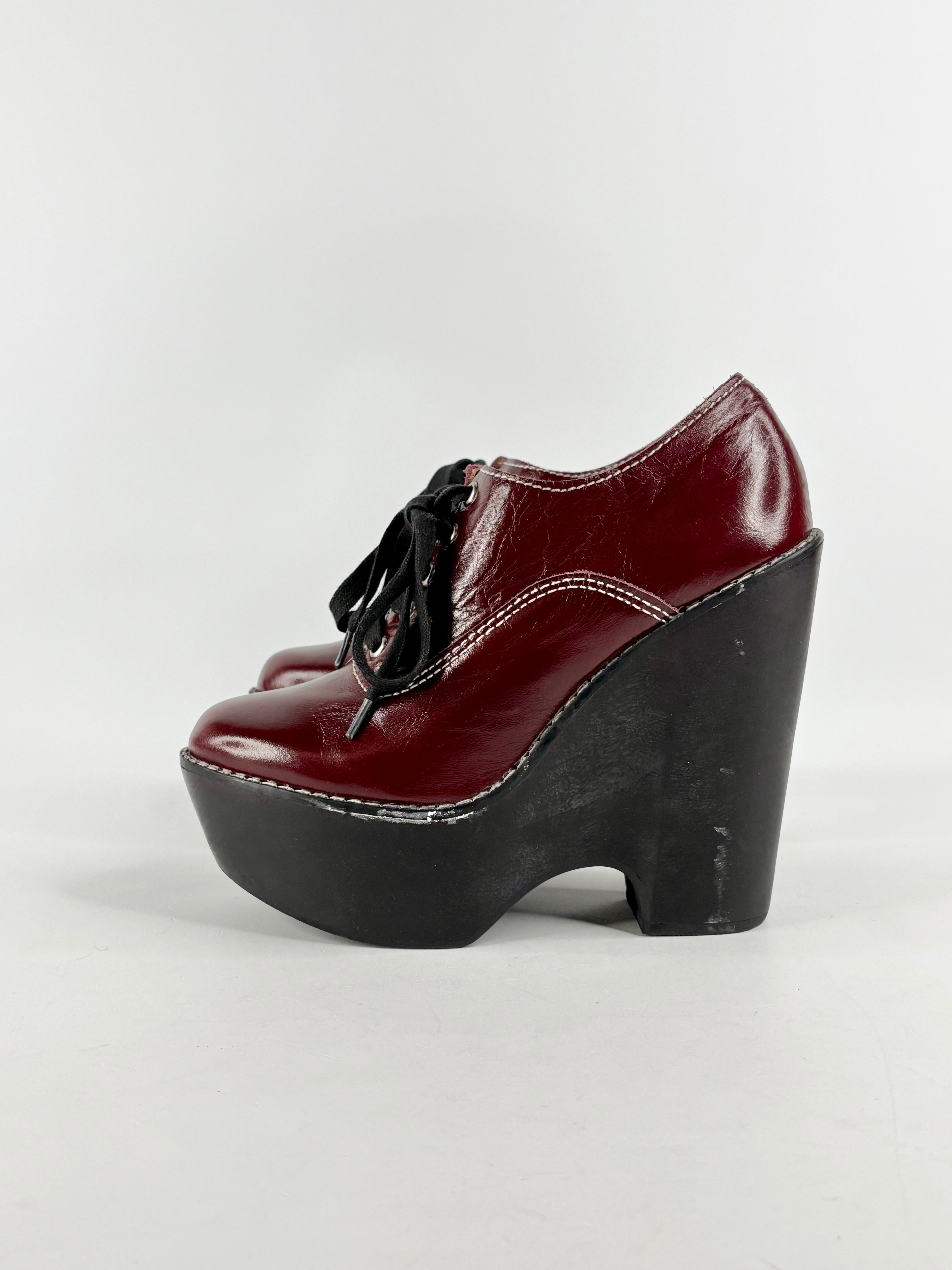 Jeffrey Campbell Havana Last Cherry Red Leather Lace Up Platforms - EU36