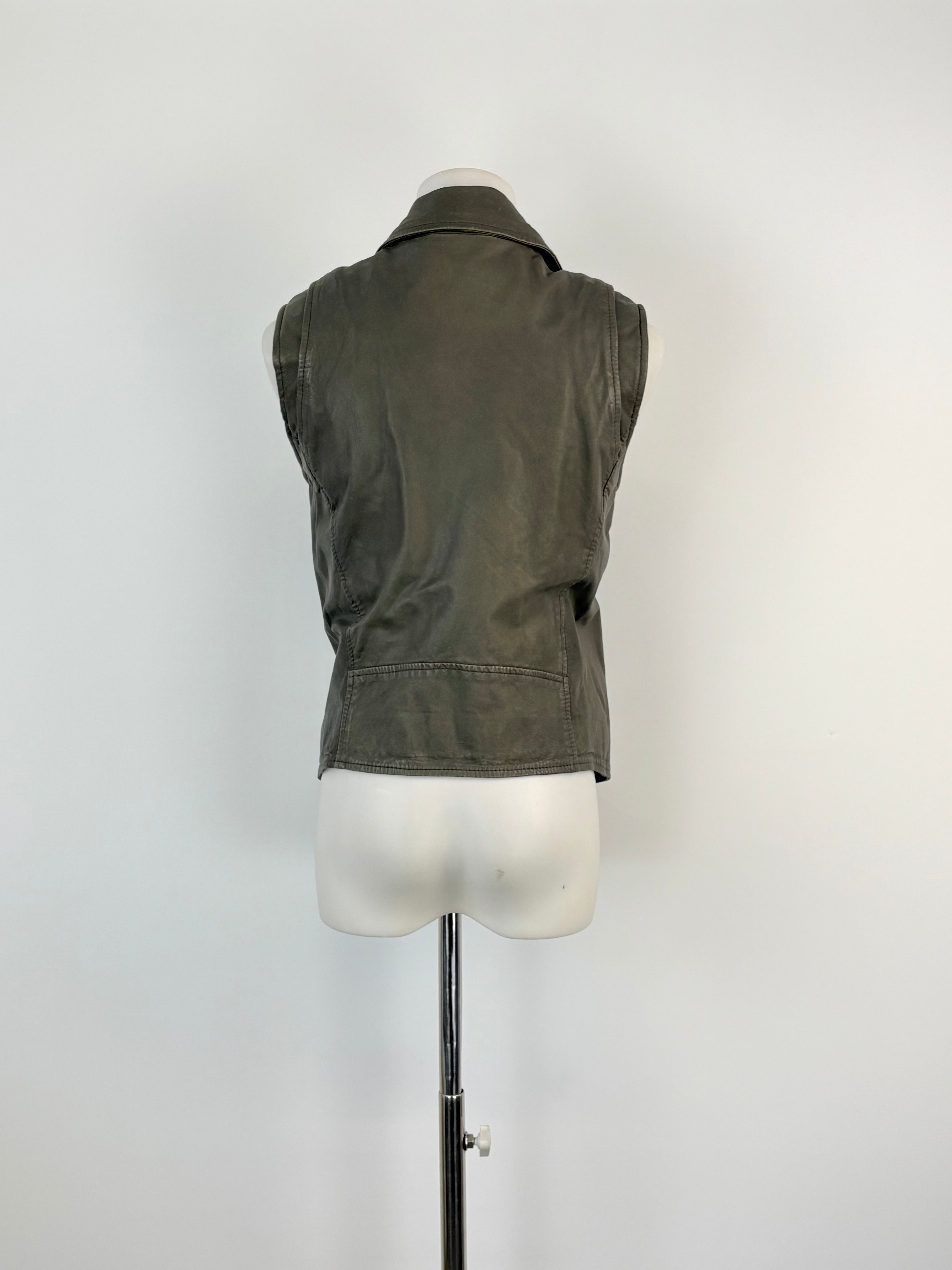 Maje Charcoal 'Etrille' Sleeveless Leather Jacket - AU10