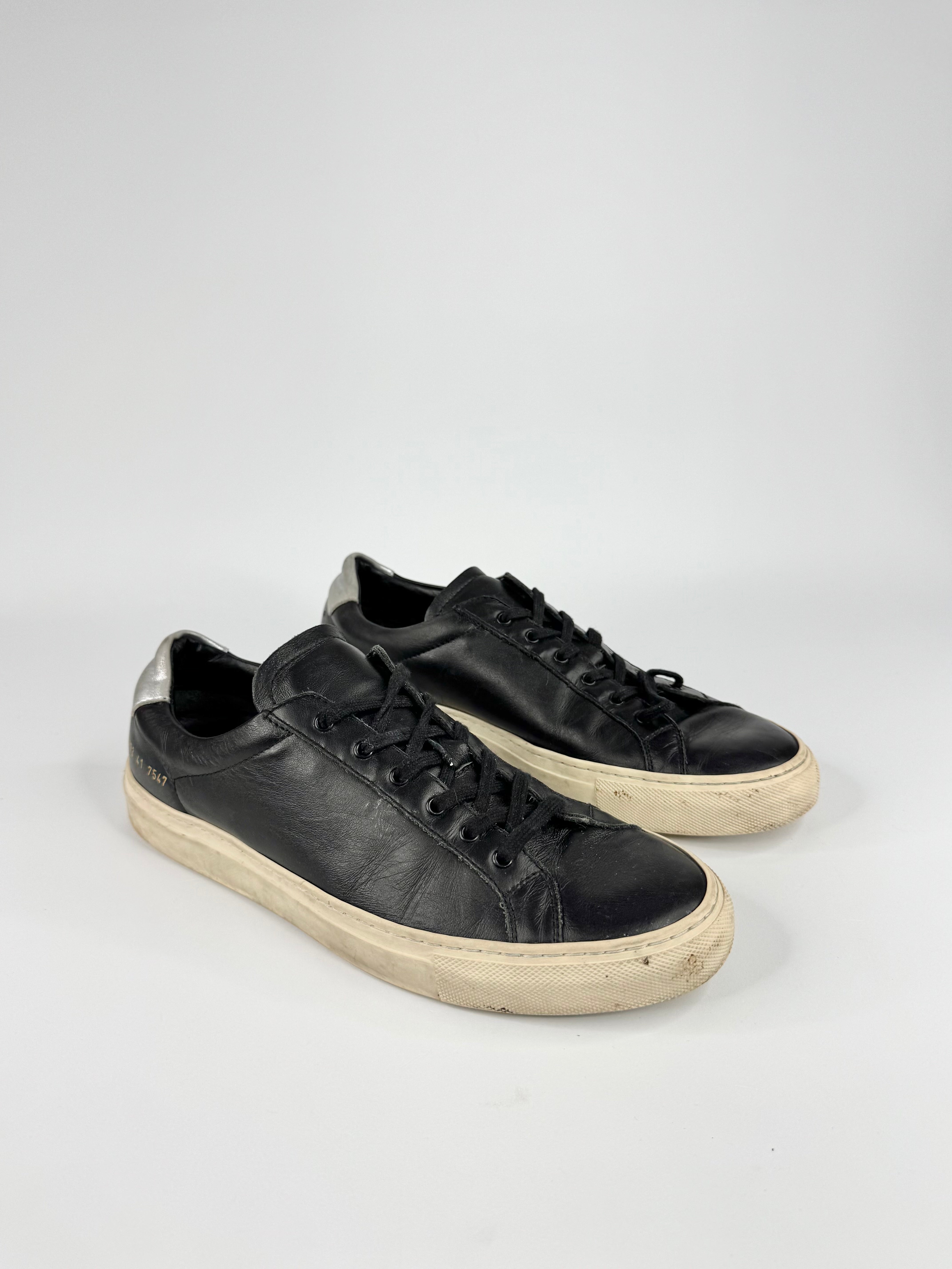 Common Projects Black & Silver 'Archilles' Low Top Leather Sneakers - EU41