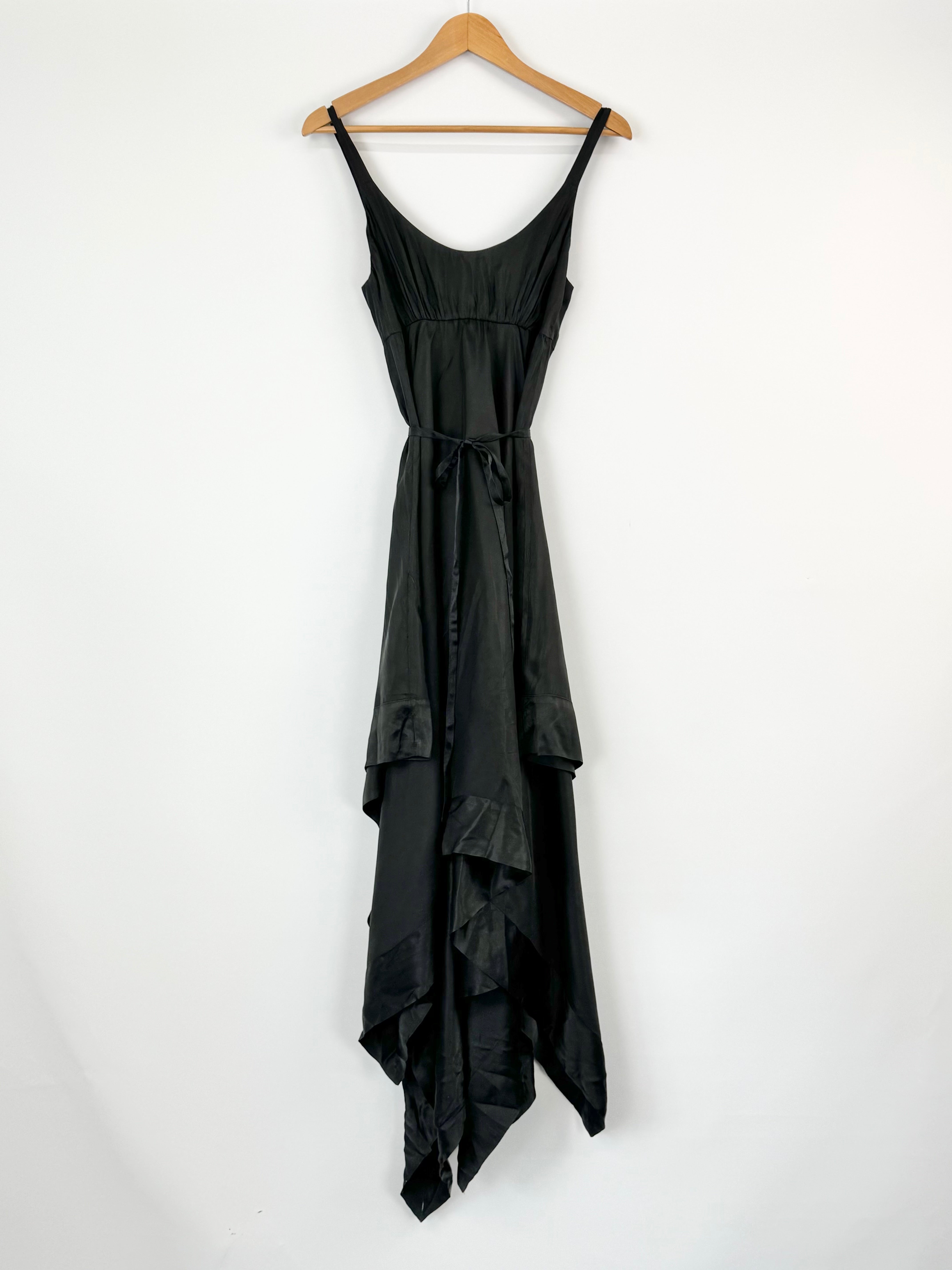 Scanlan Theodore Black Satin Tiered Hem Dress - AU10