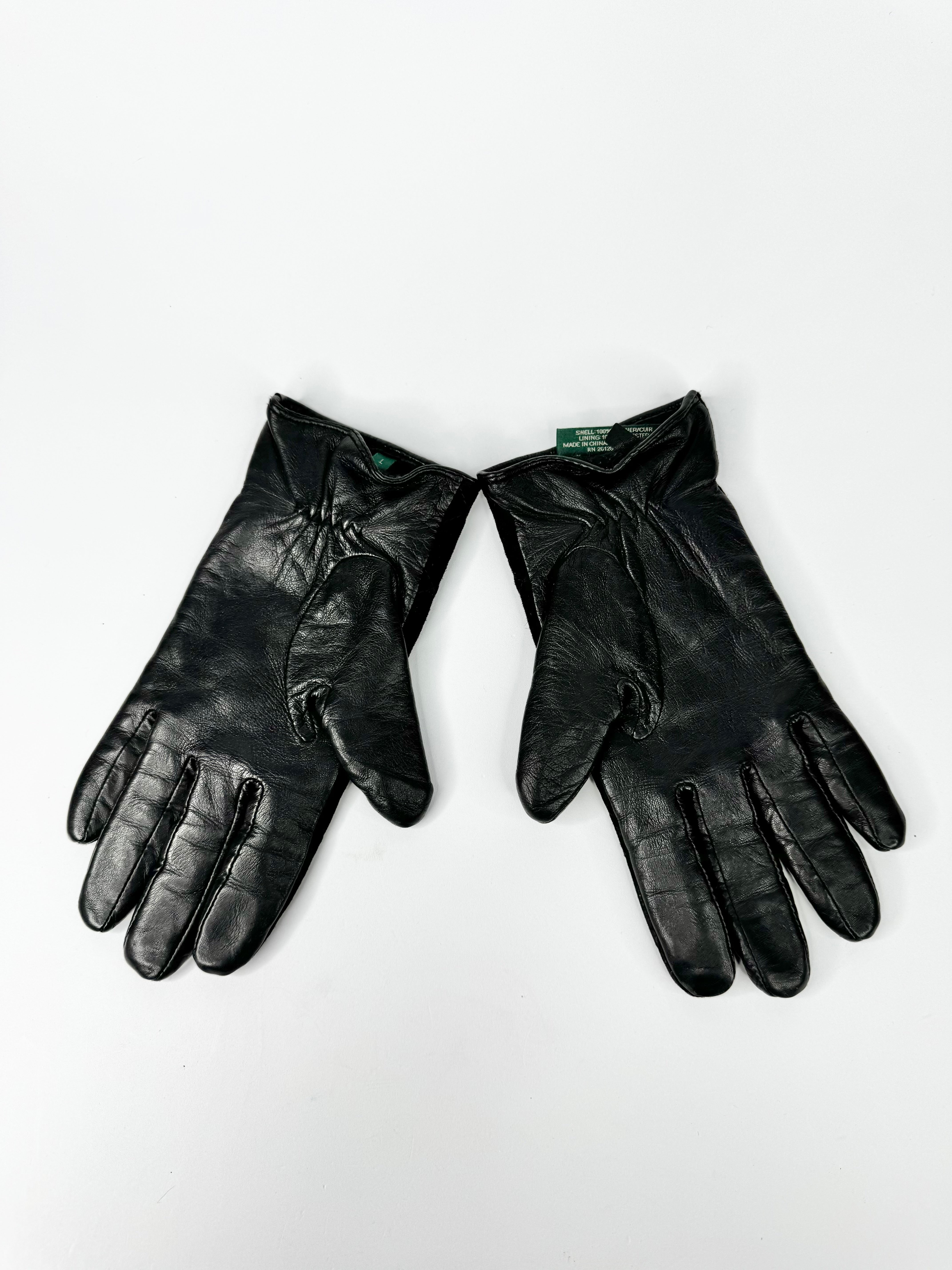 Ralph Lauren Black Quilted Suede & Leather Gloves - L