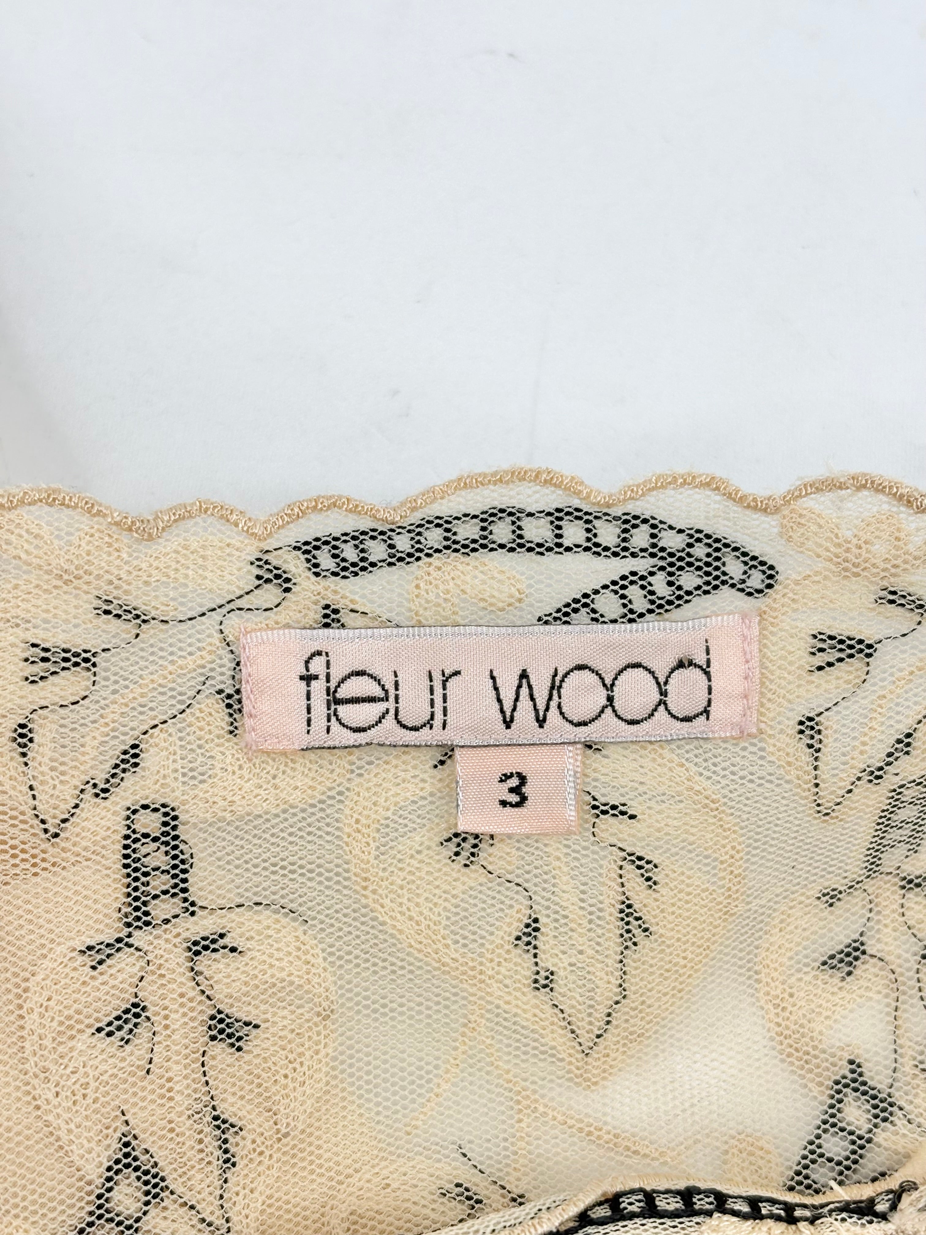 Fleur Wood Beige Silk Embroidered Lace Detail Dress - AU12