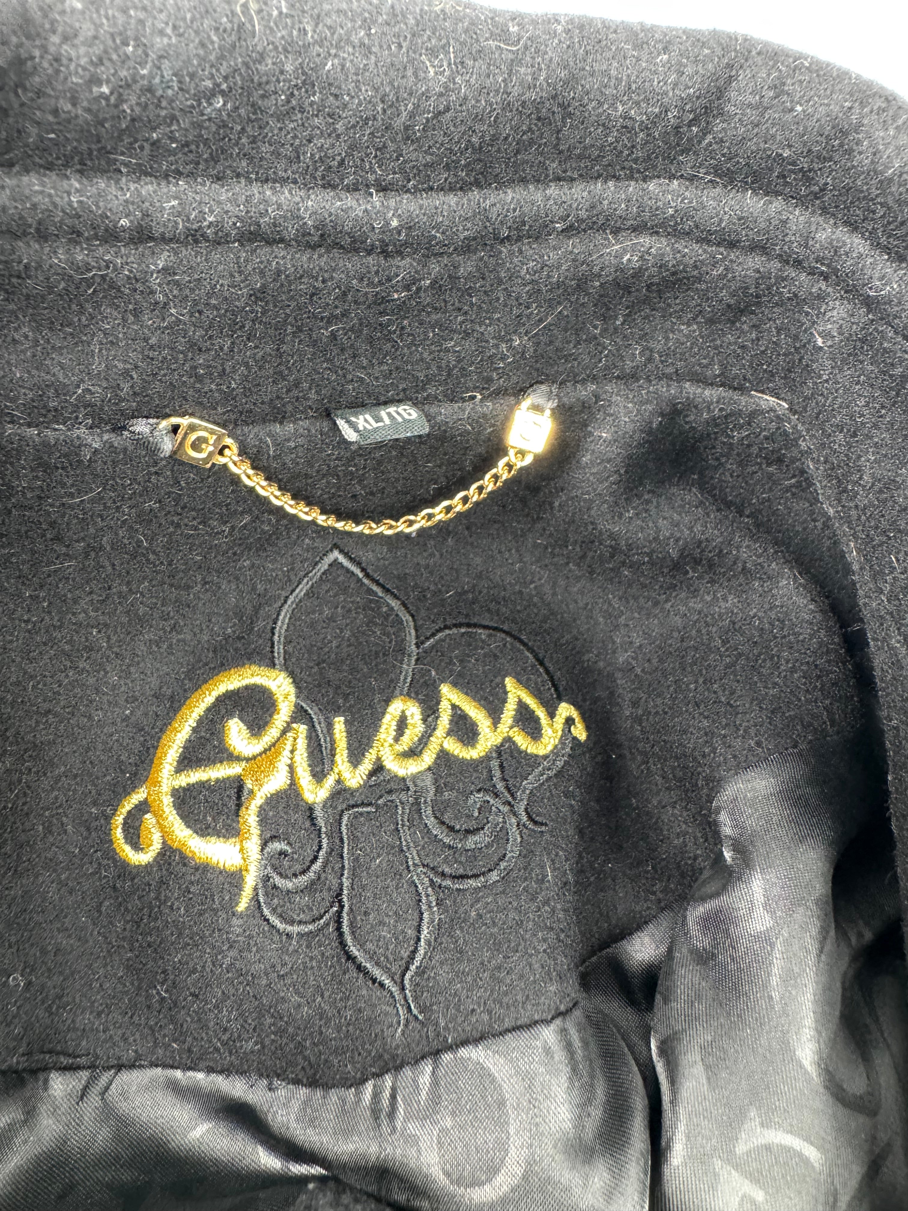 Guess Black Wool Trim Double Breasted Swing Coat - AU16/18