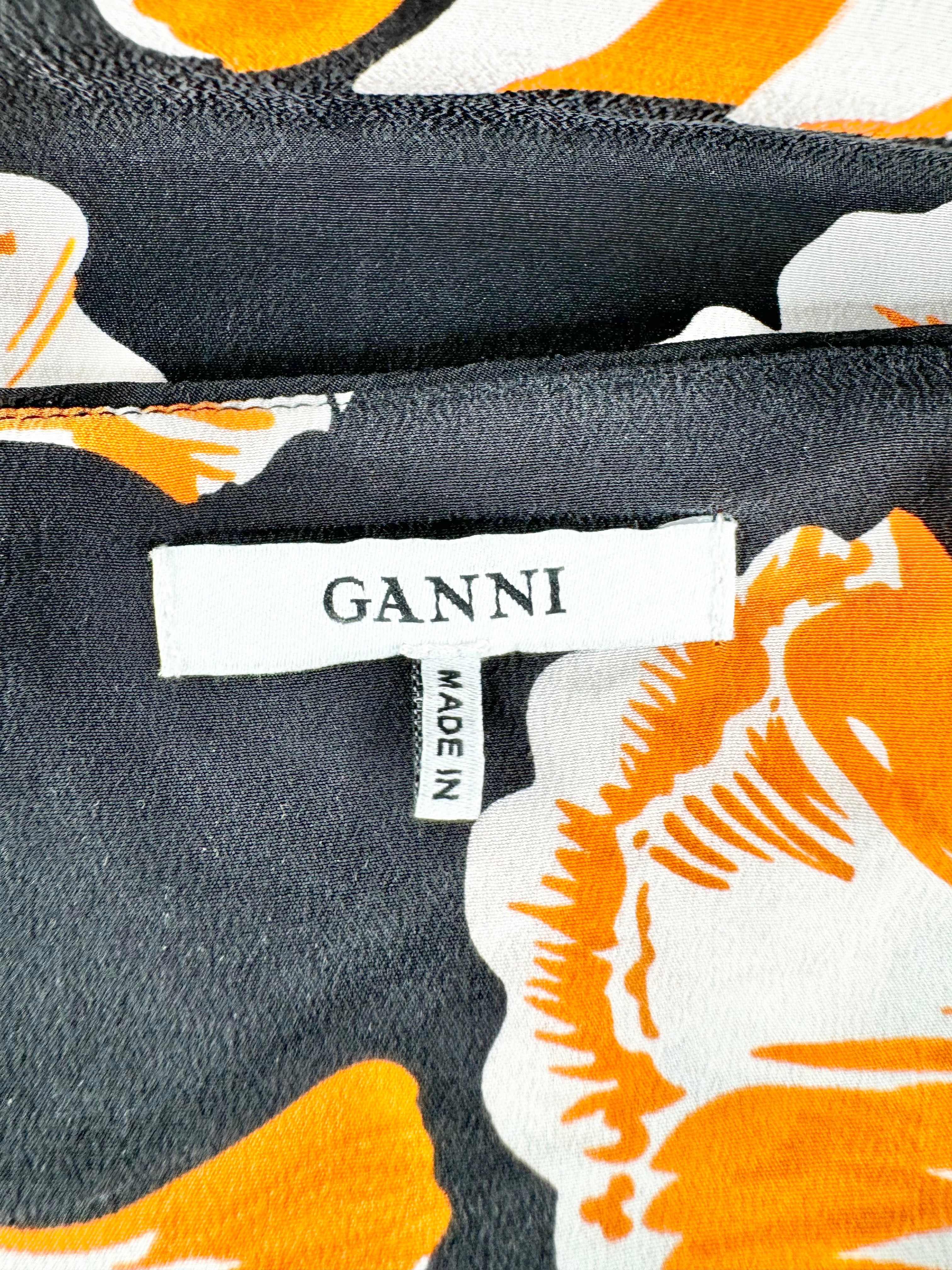 Ganni 'Geroux' Black & Orange Silk Slip - AU8