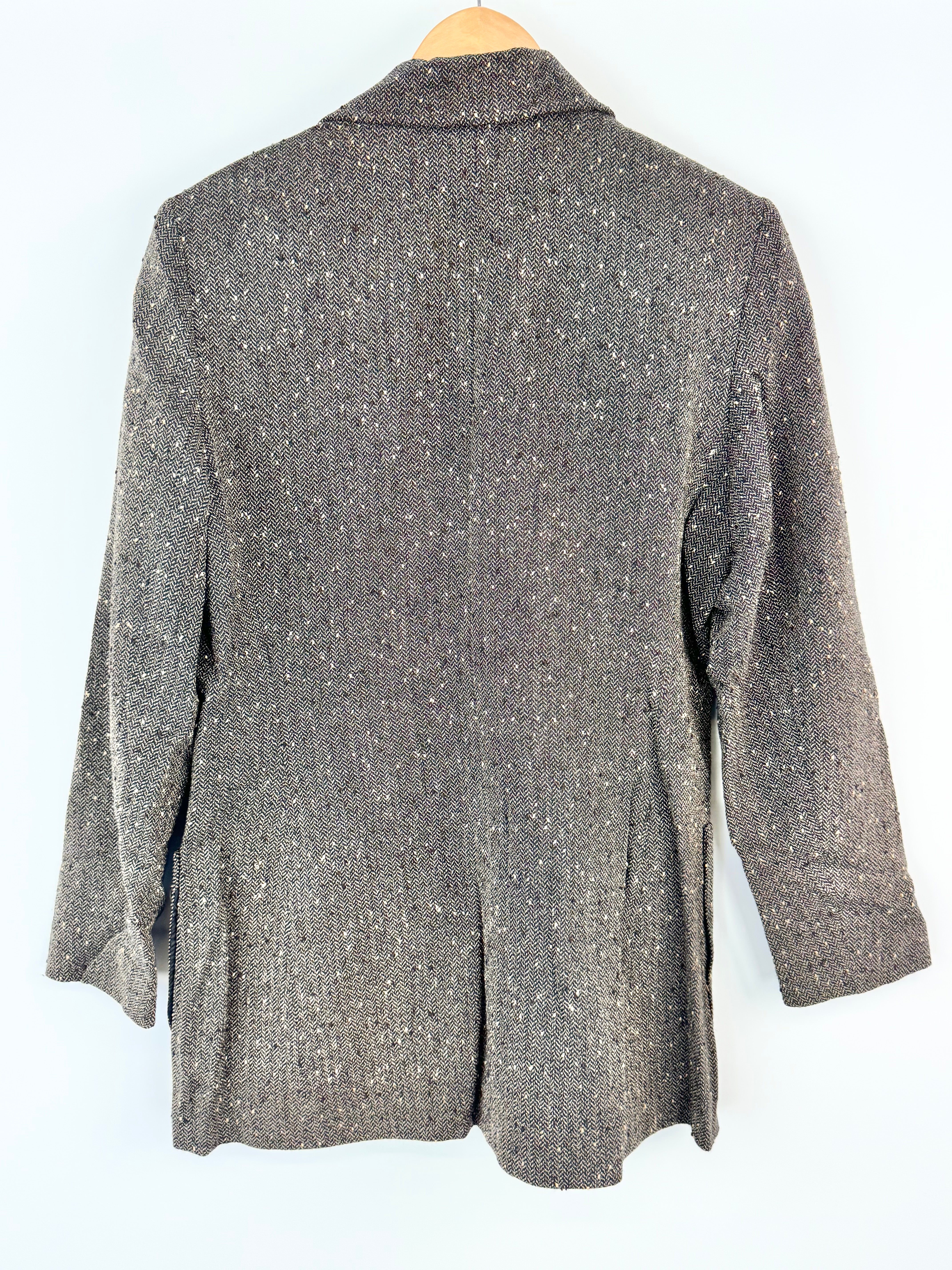 Patrick Gerard Cream & Brown Herringbone Wool Blend Blazer - AU10/12