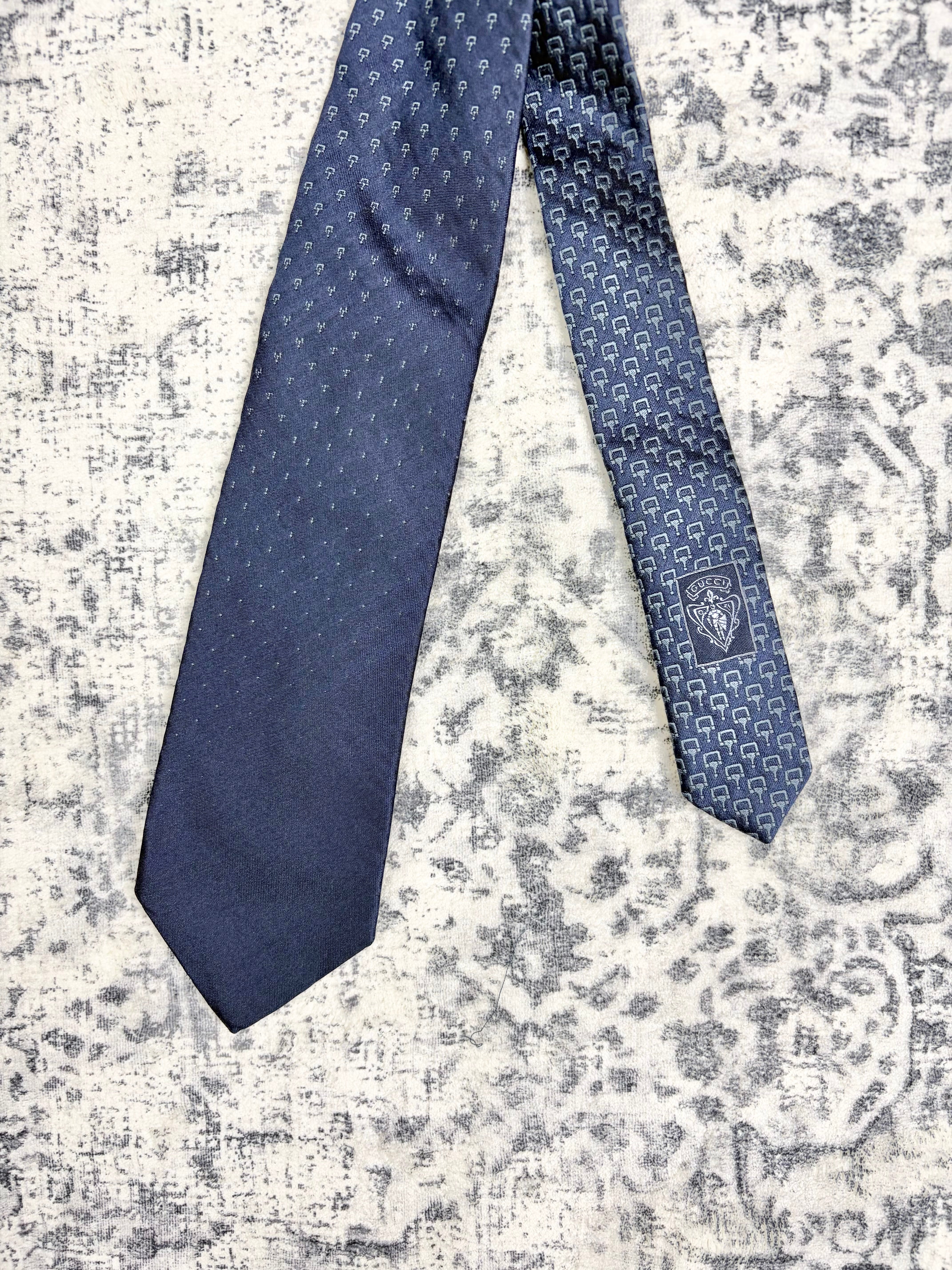 Gucci Navy and Pale Blue Patterned Tie
