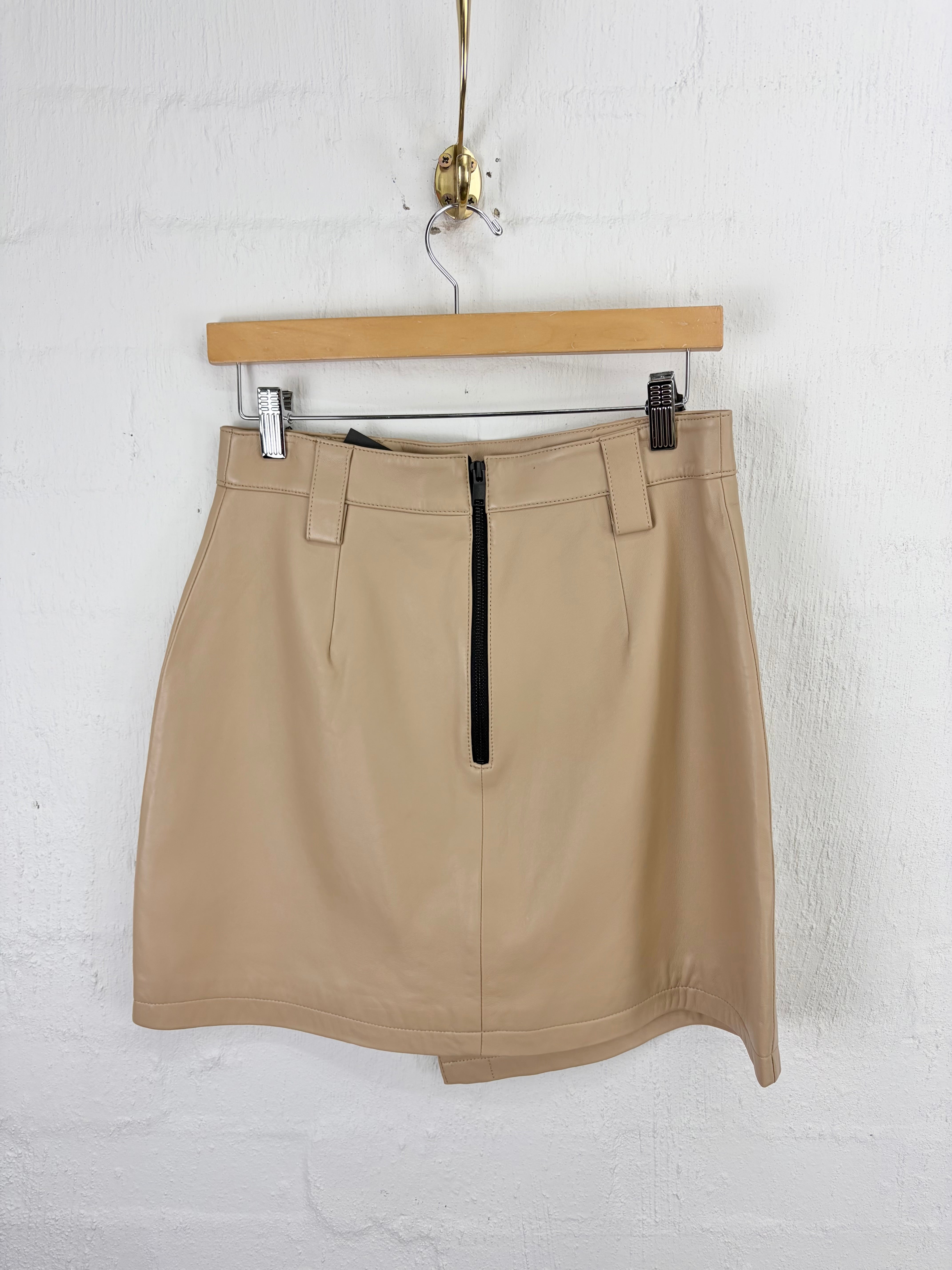 Ena Pelly Latte Leather Asymmetrical Button Skirt NWT - AU10