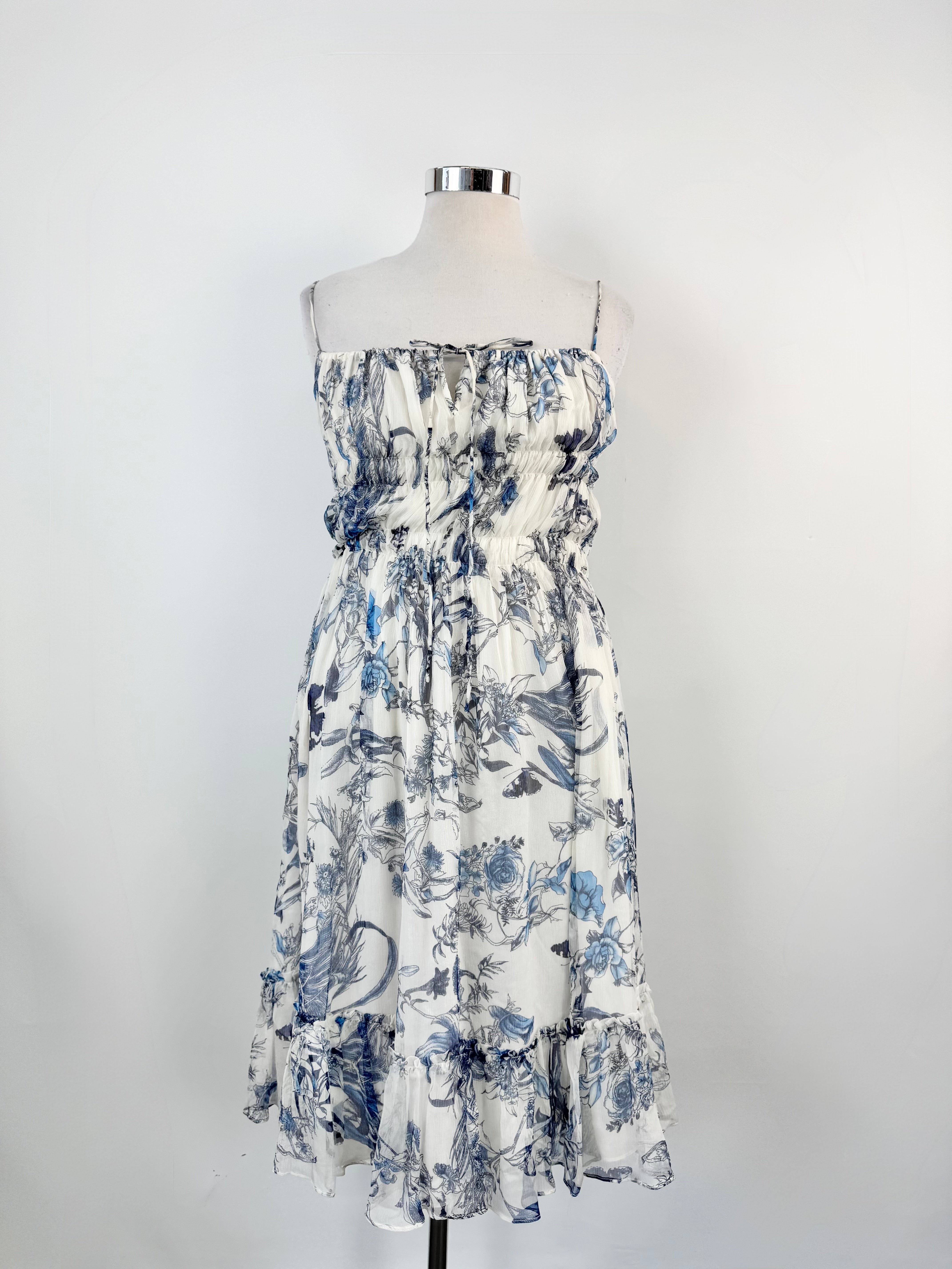 Carla Zampatti Blue White Toile Silk Dress & Blouse - AU12