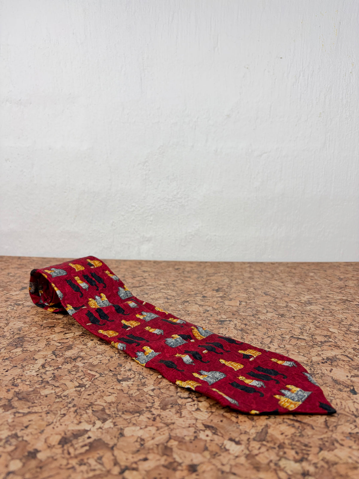 Zegna Deep Red Tabby Cat Patterned Silk Tie