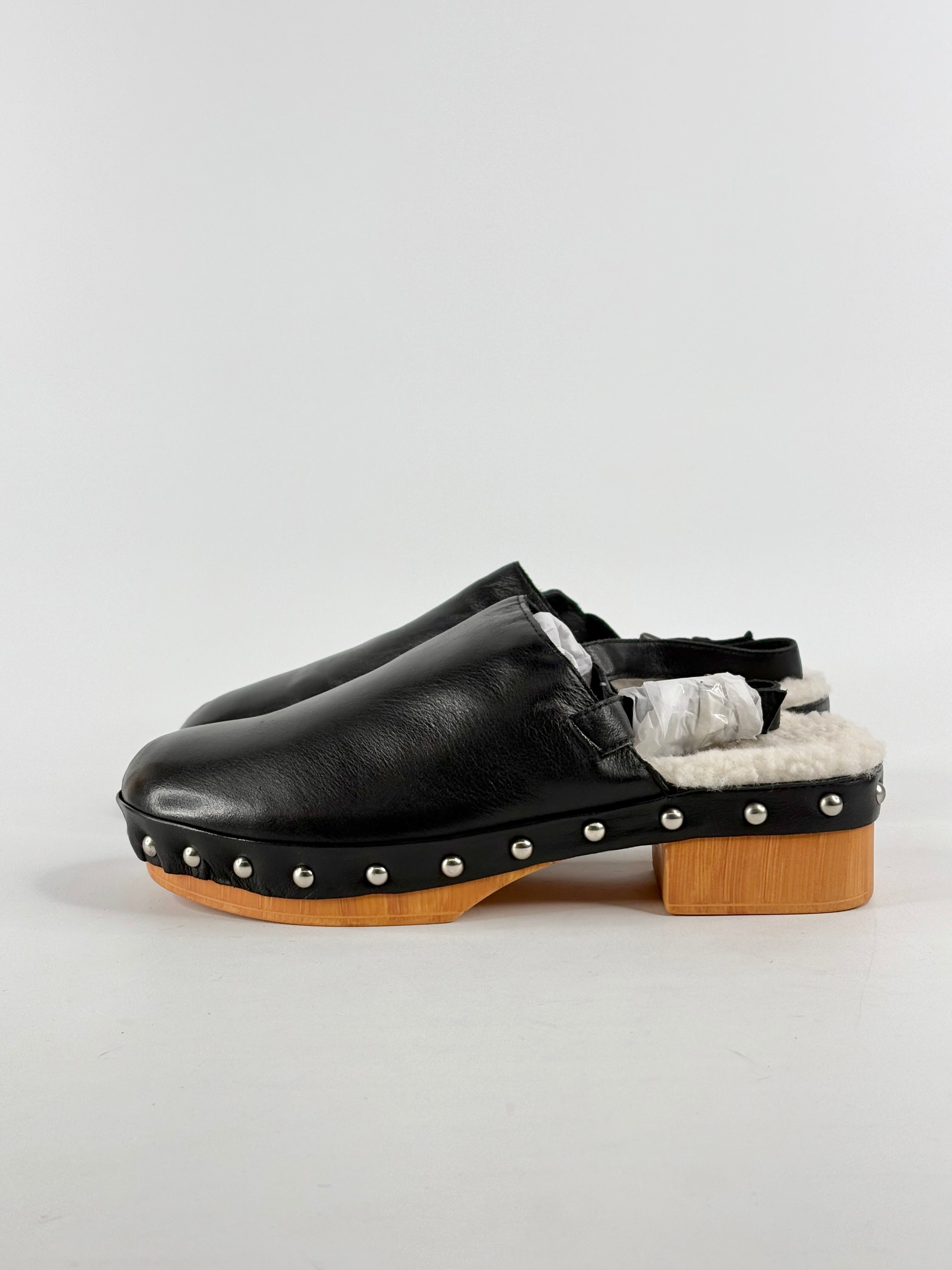 Mollini Black Leather & Faux Shearling Mules - EU37
