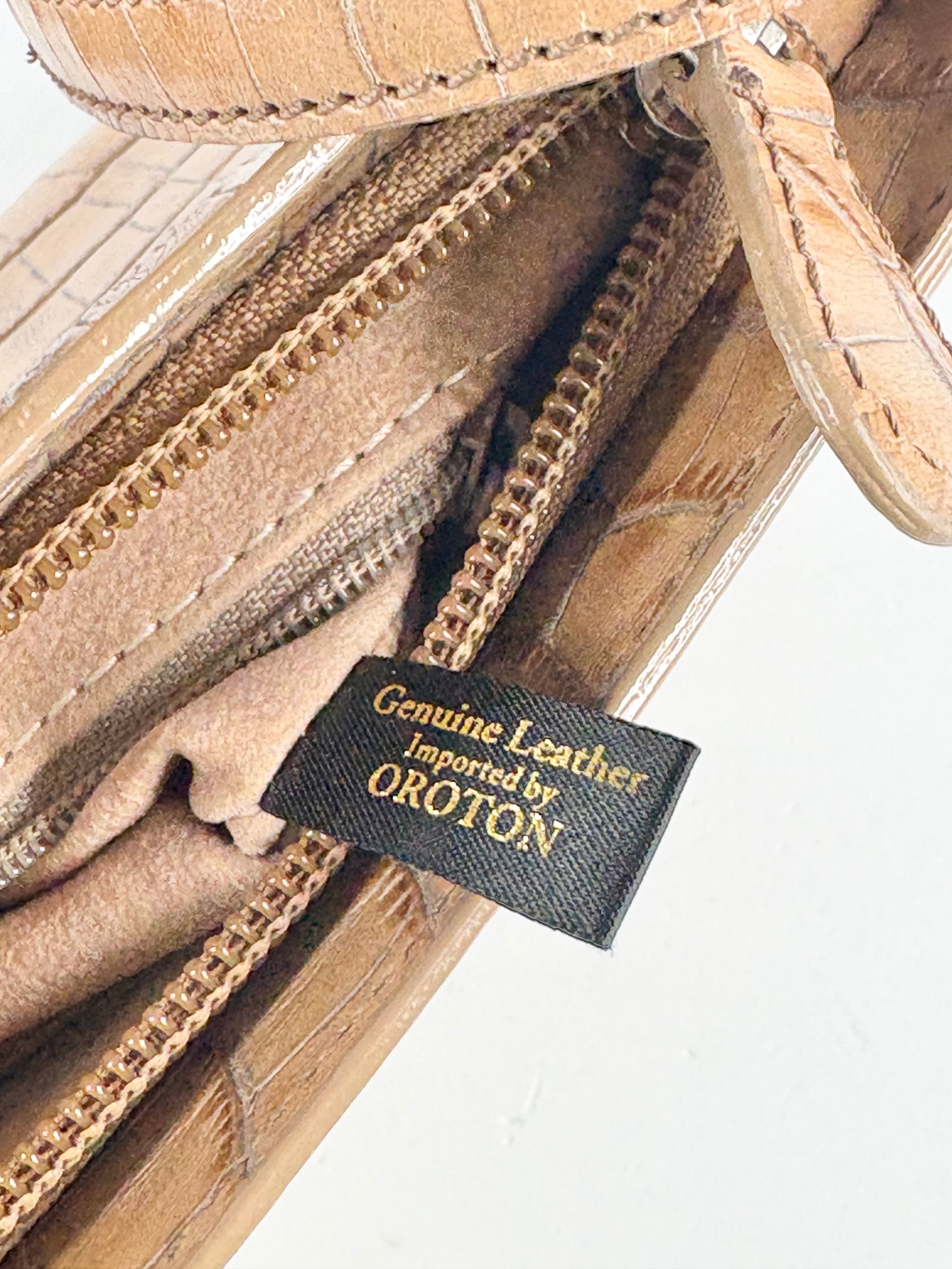 Oroton Biscuit Leather Croc-Embossed Baguette