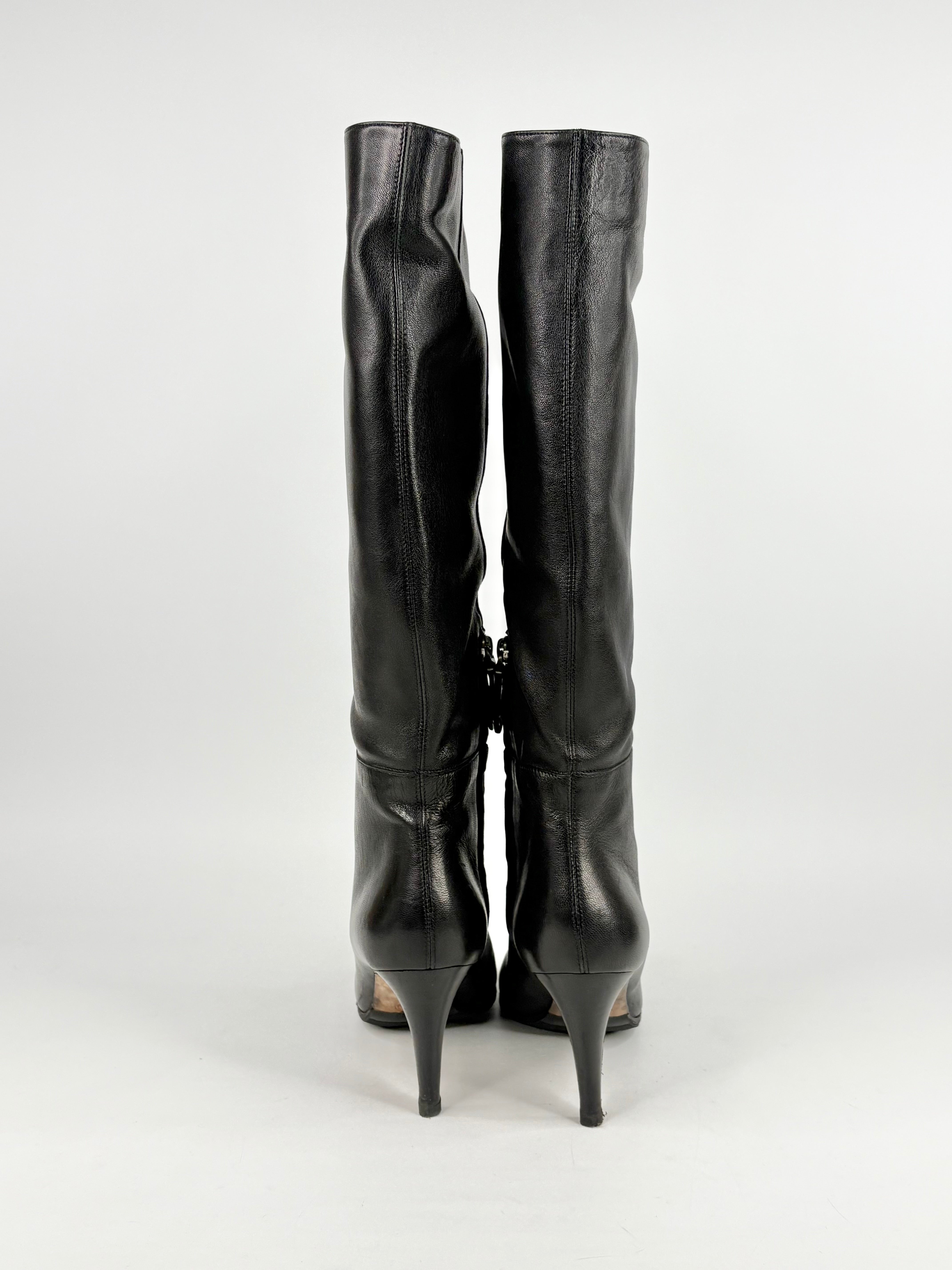 Bally Black Smooth Leather 'Delona' Stiletto Riding Boots - EU39