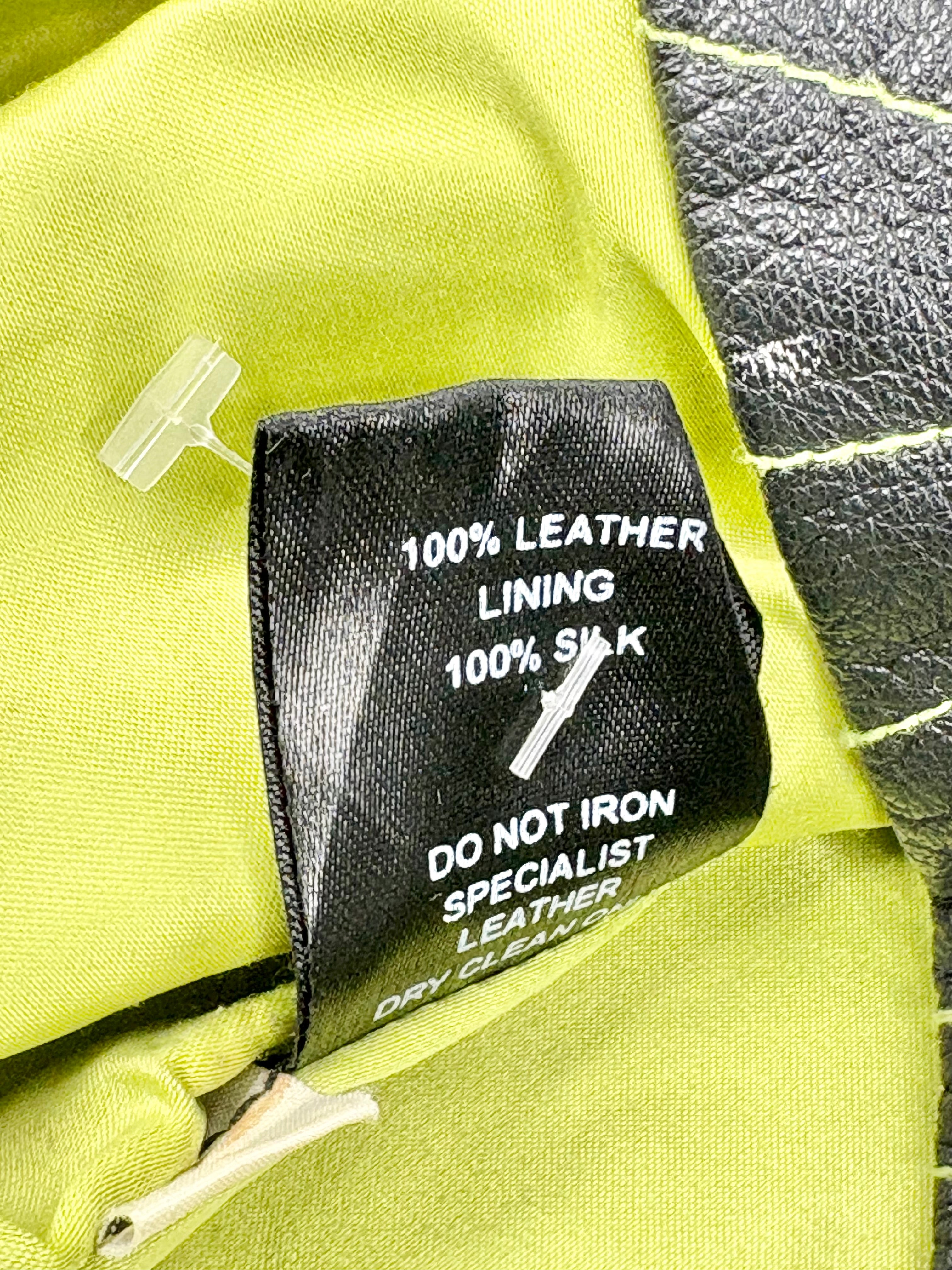 Rocky Rafaela Black & Lime Leather Mini Skirt - AU10/12
