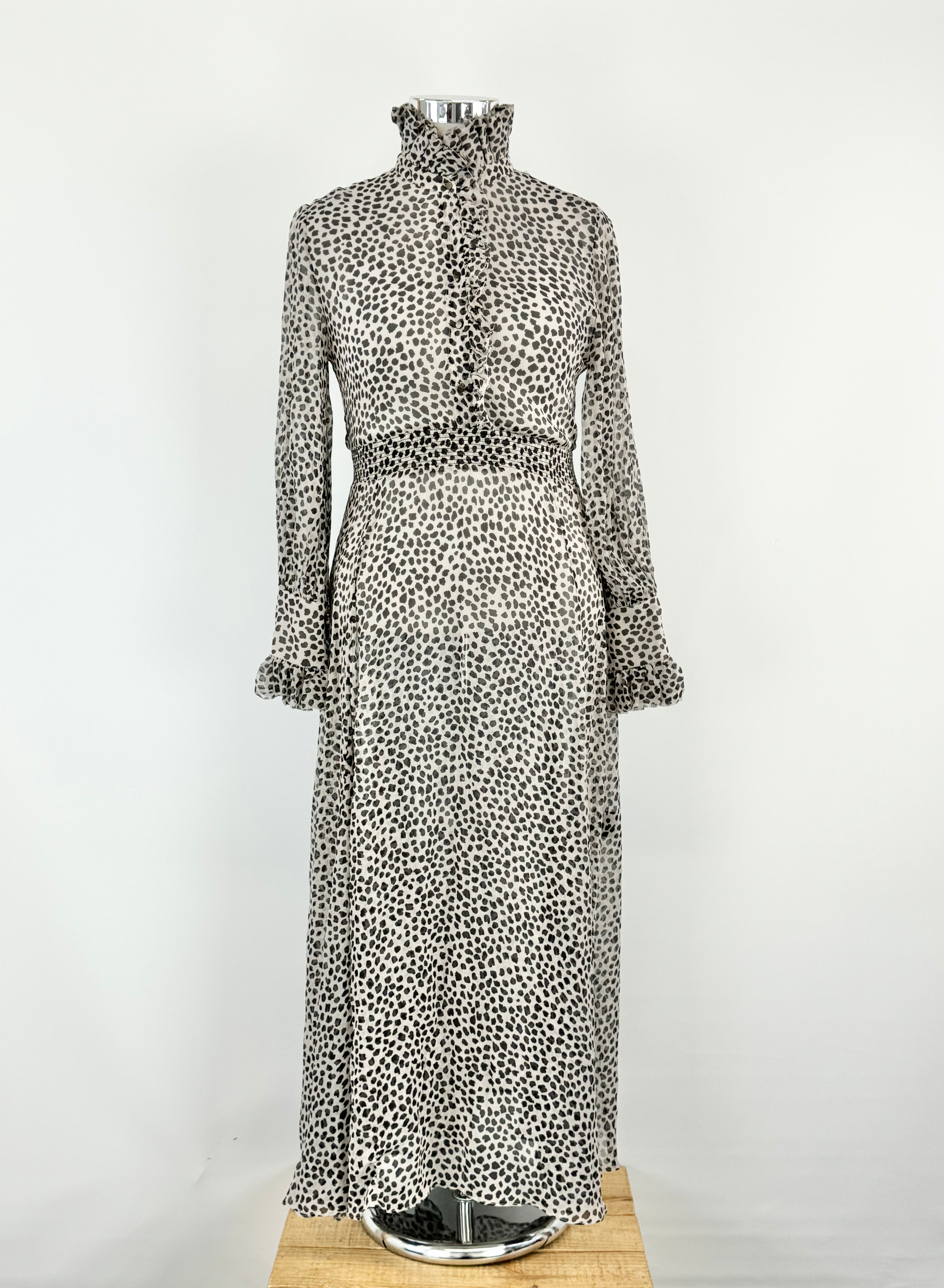 Husk Black & White Patterned Crepe Silk Maxi Dress - AU10