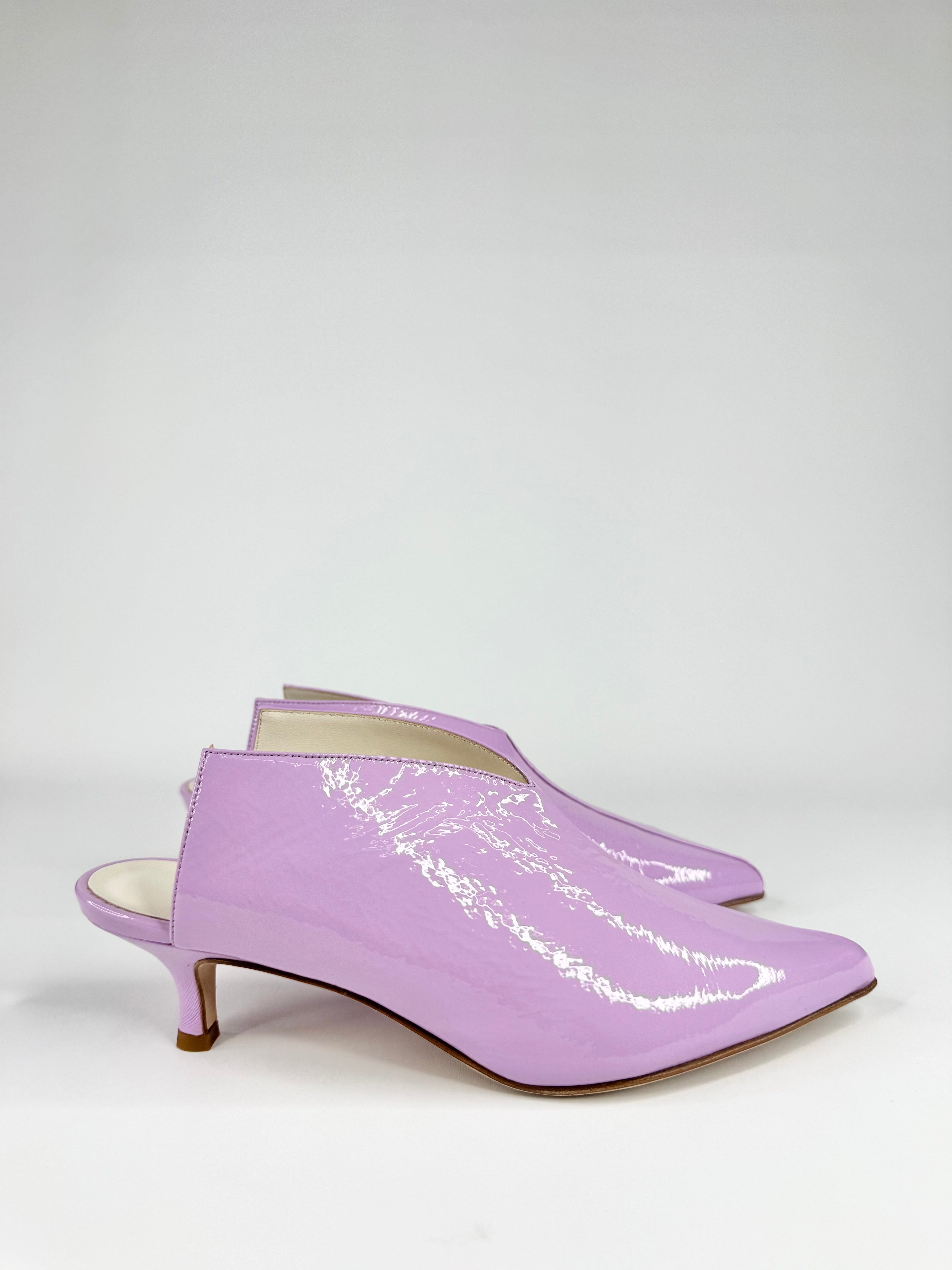 Tibi Lavender 'Jase Crinkled' Patent Leather Mules NWT - EU38.5