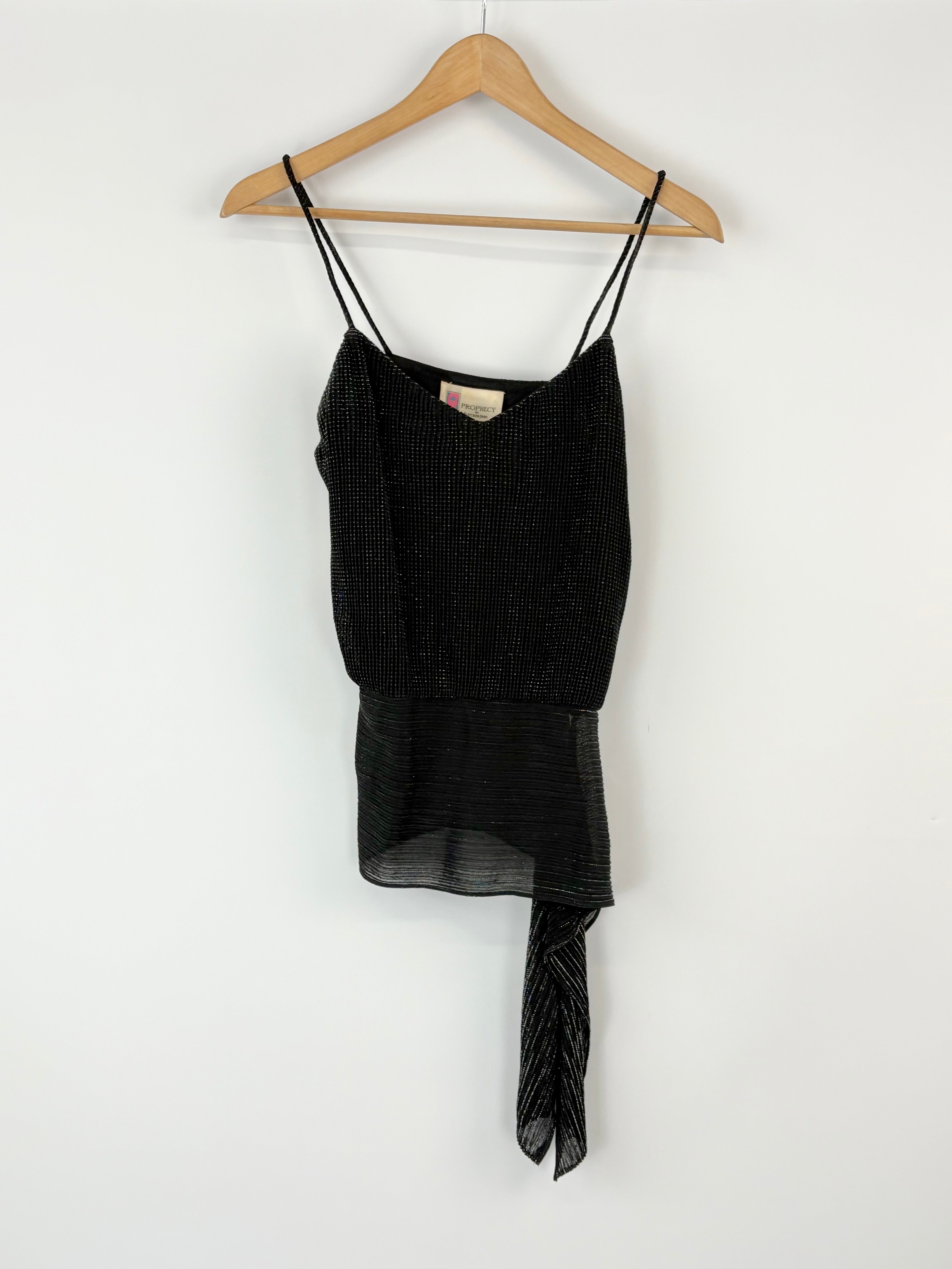Vintage 70s Prophecy by Fletcher Jones Black Sheer Ribbed Strappy Top - AU10/12