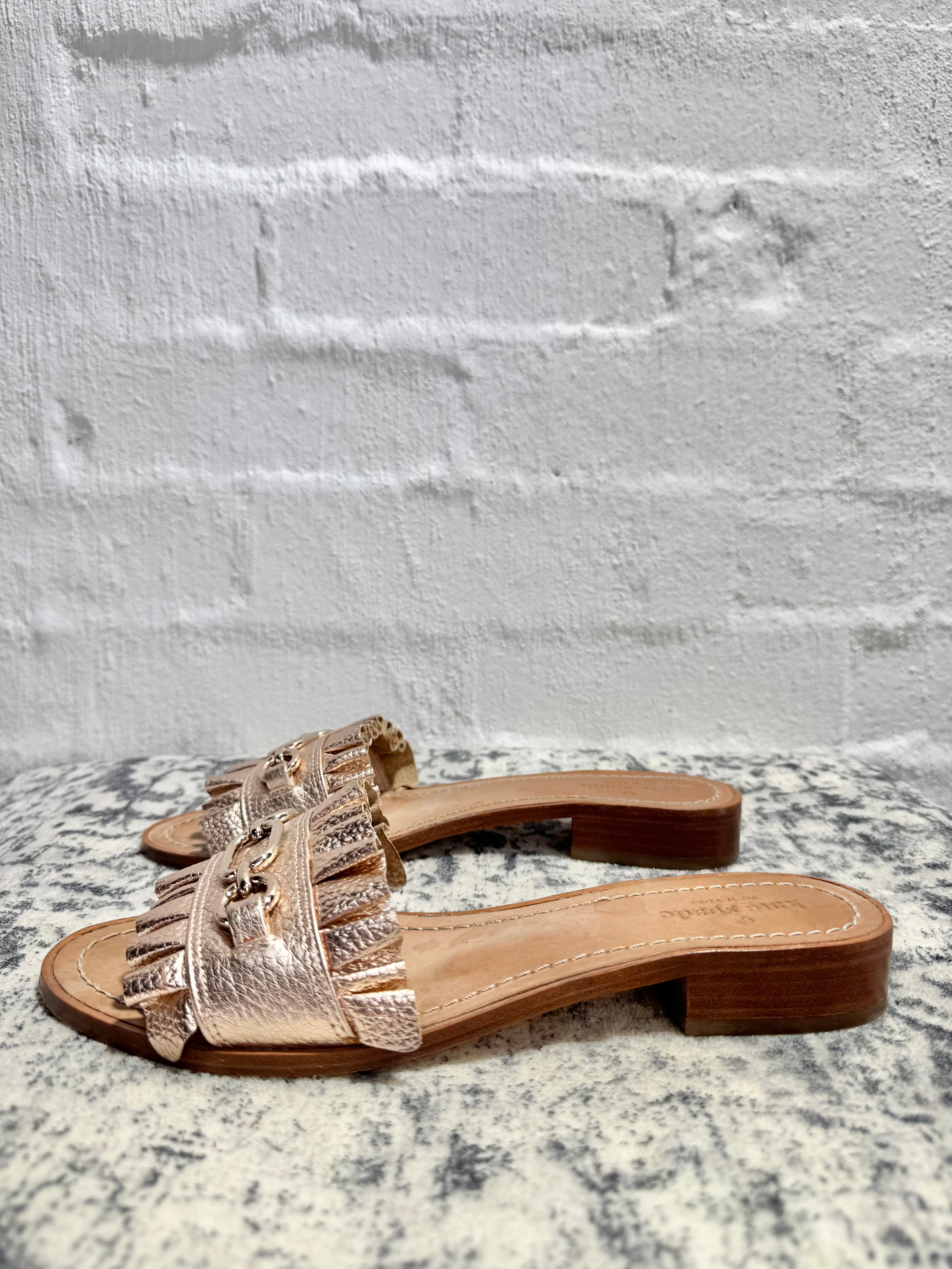 Kate Spade Rose Gold Frill Embellished Slides - EU42