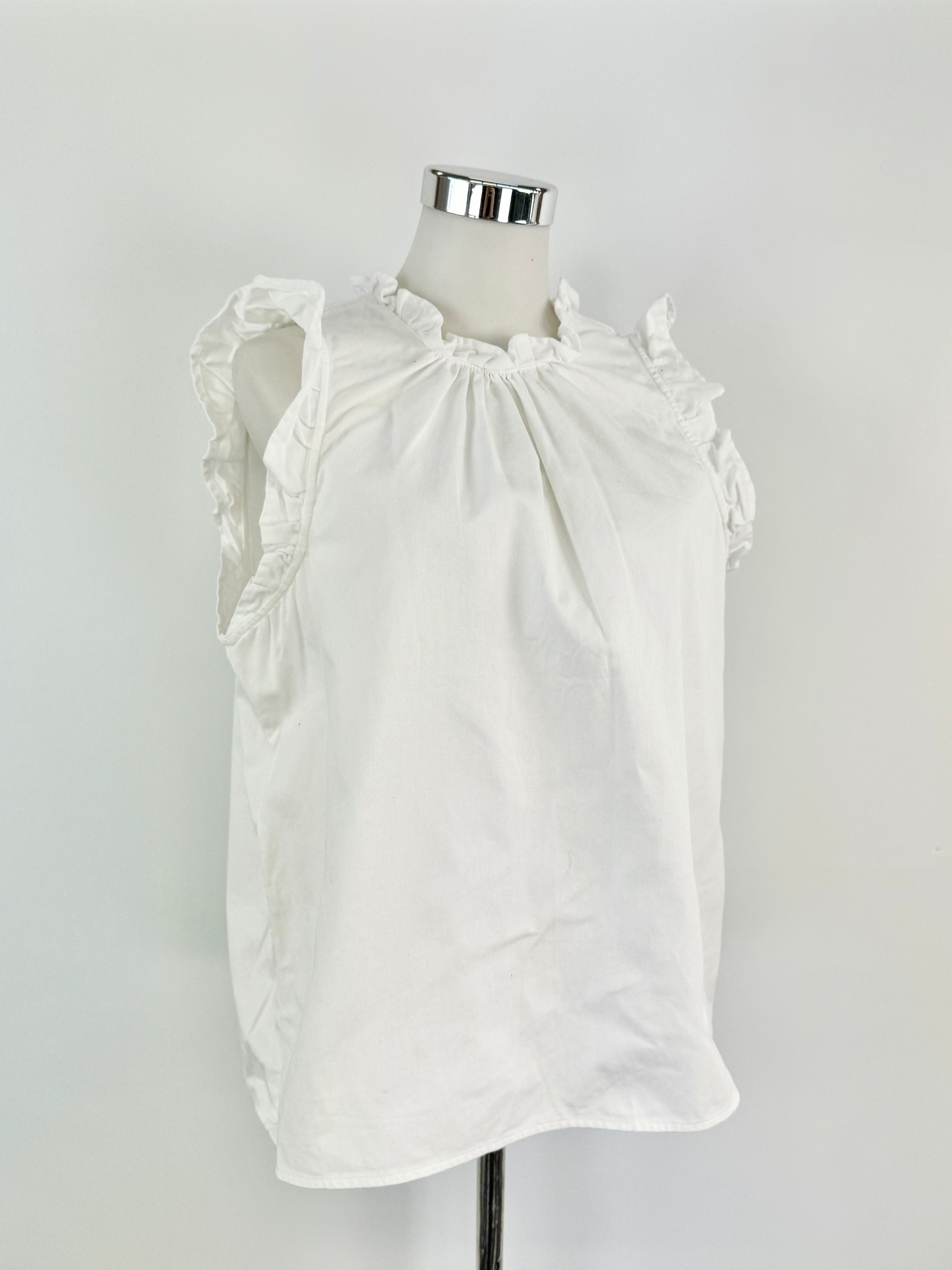 Alessandra White Denim Ruffle Trim Top - AU8