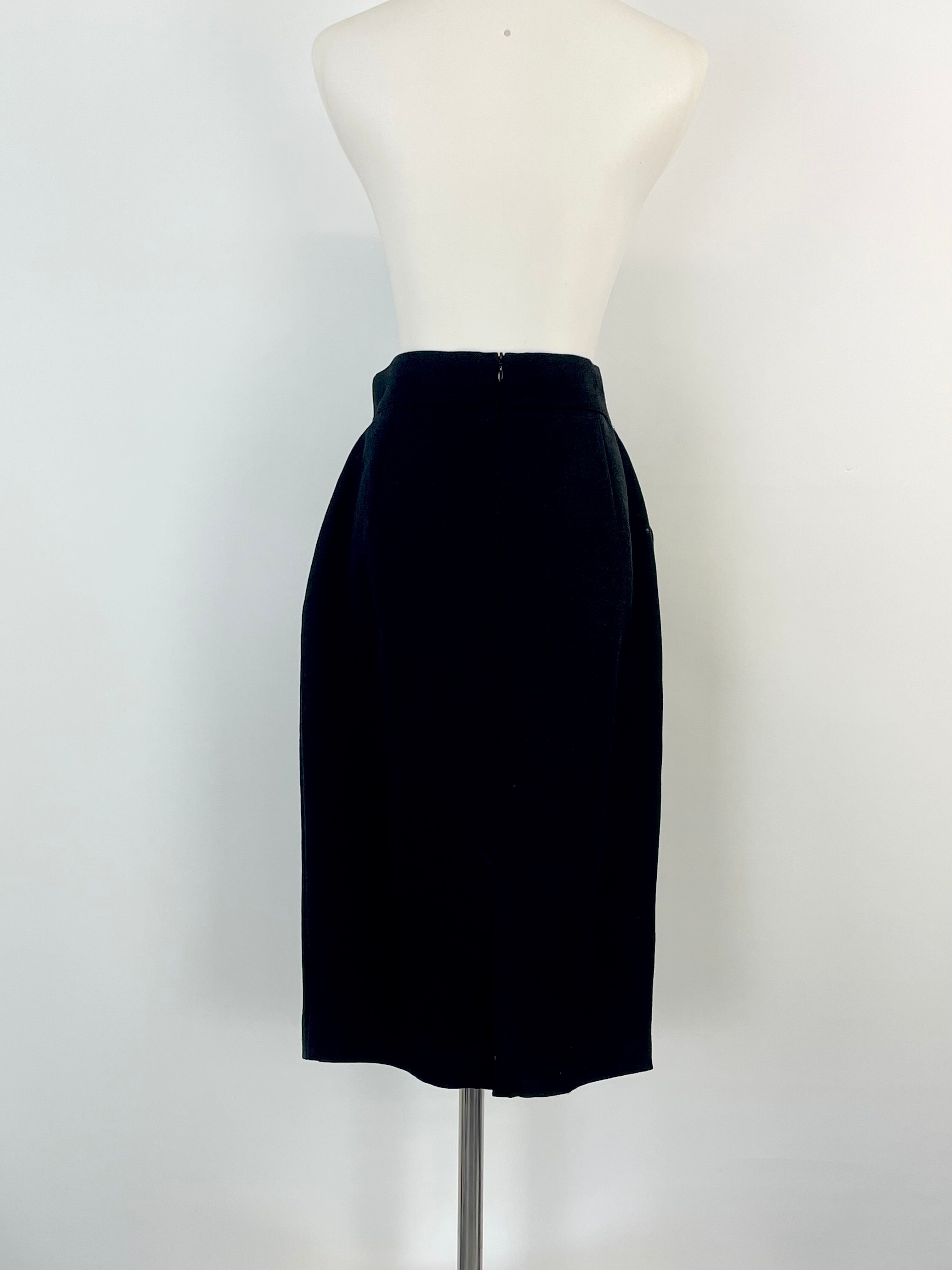 Escada Textured Black Wool & Silk-Blend Midi Skirt - AU10