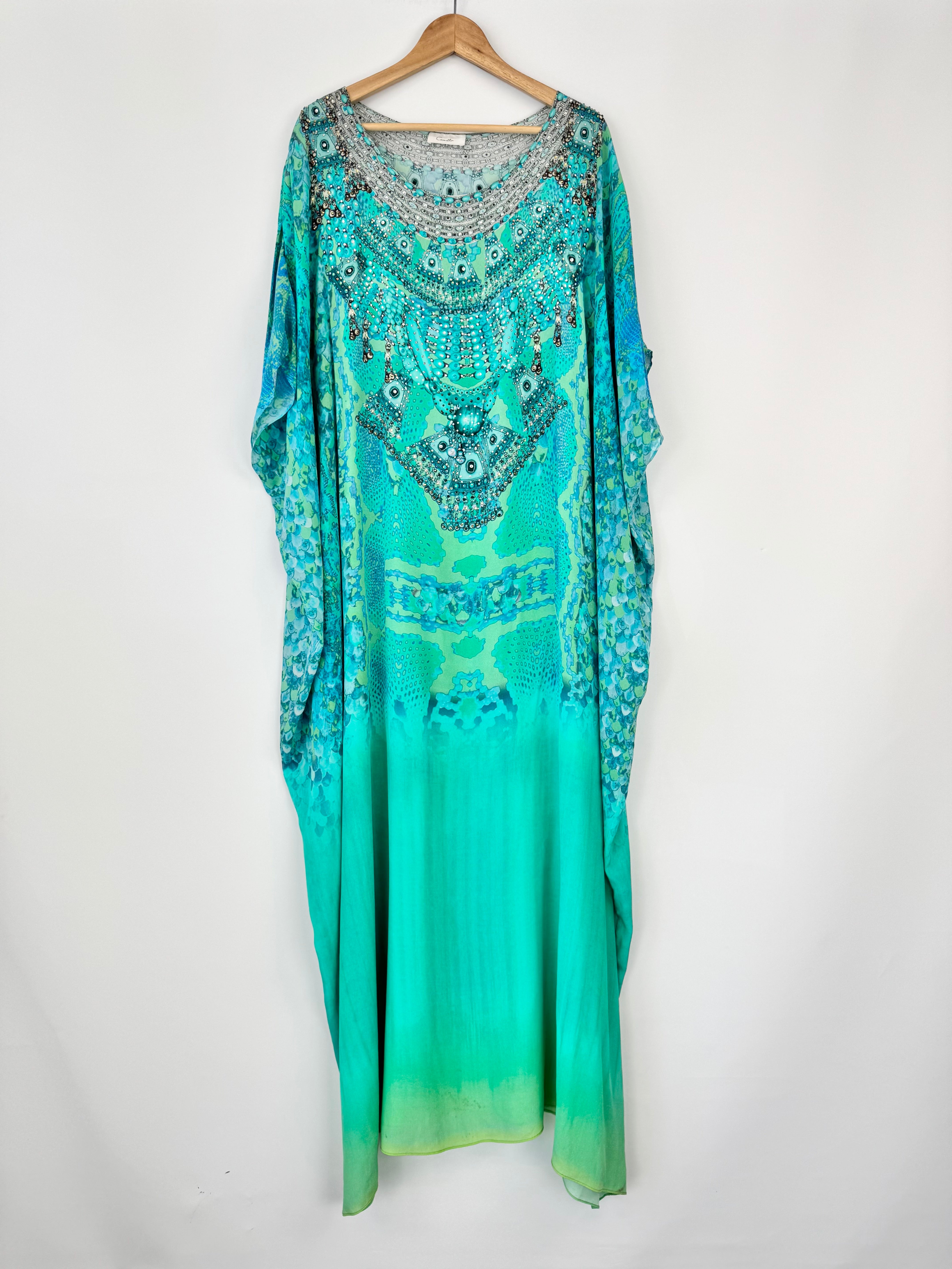 Camilla Aqua Blue & Green 'Franks Ottoman Viper' Silk Kaftan - AU8/10/12