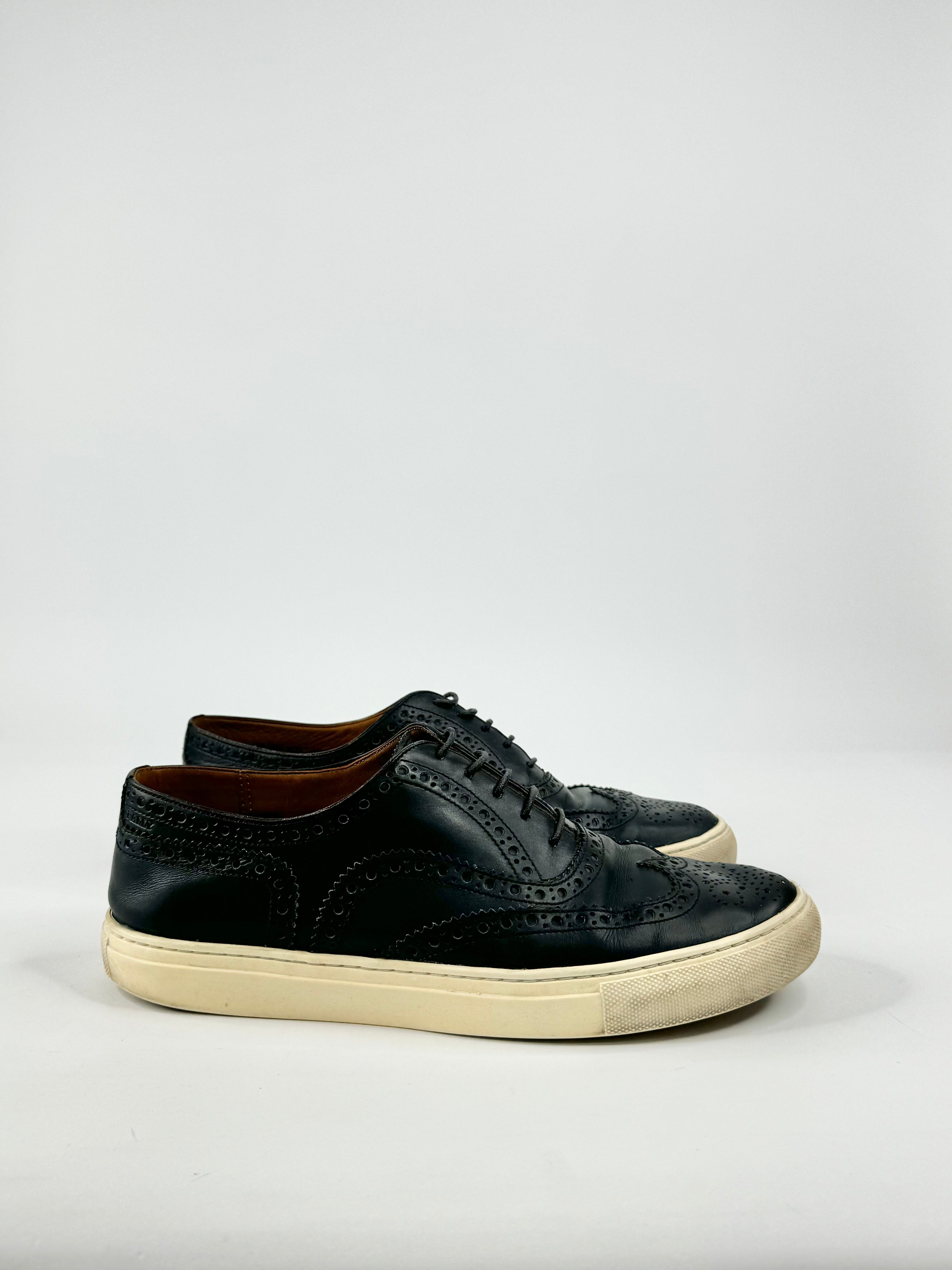 Bally Navy Blue Brogue Leather Sneakers - US9D