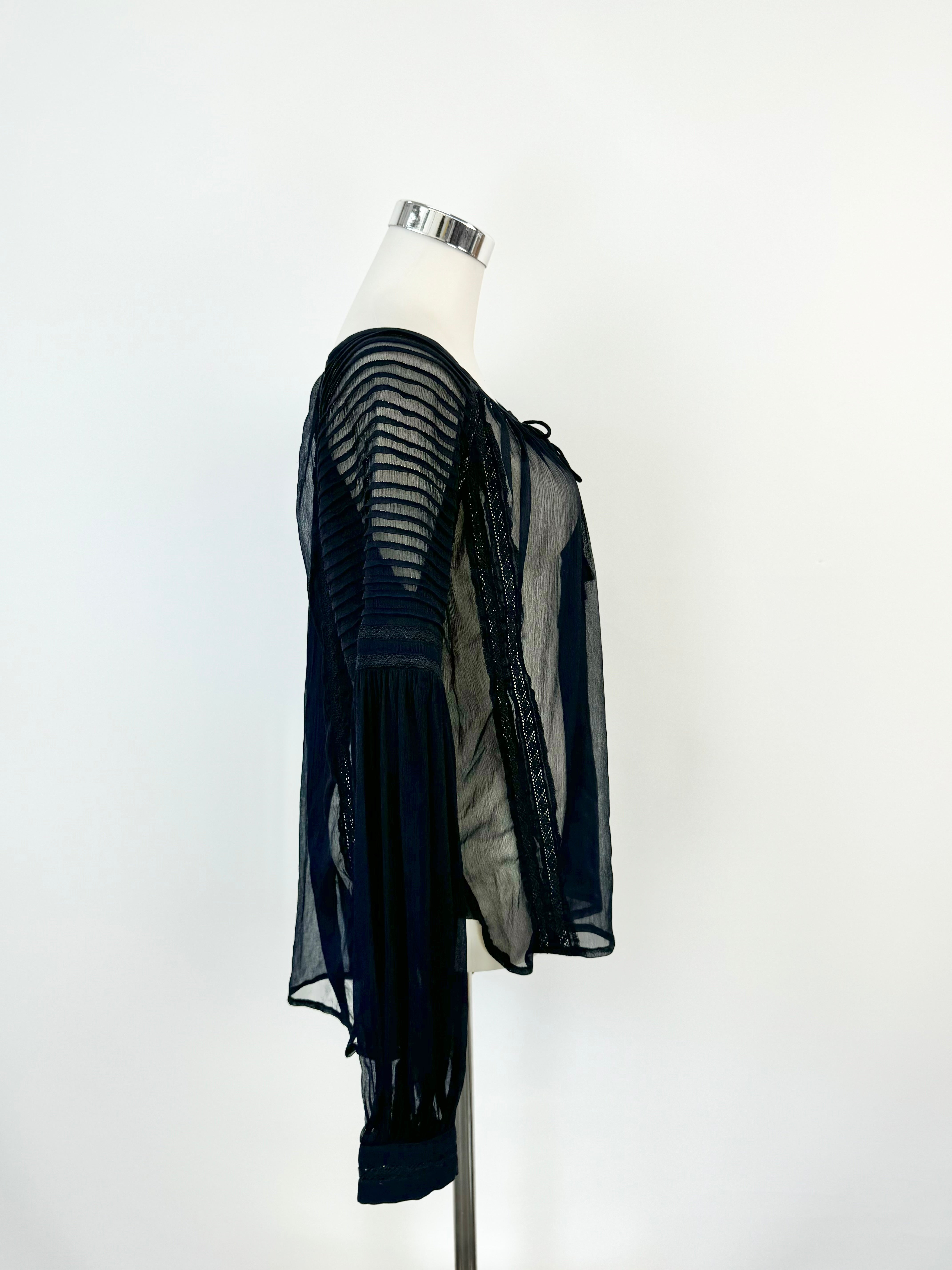 Aje Sheer Dark Navy Peasant Style Blouse - AU6