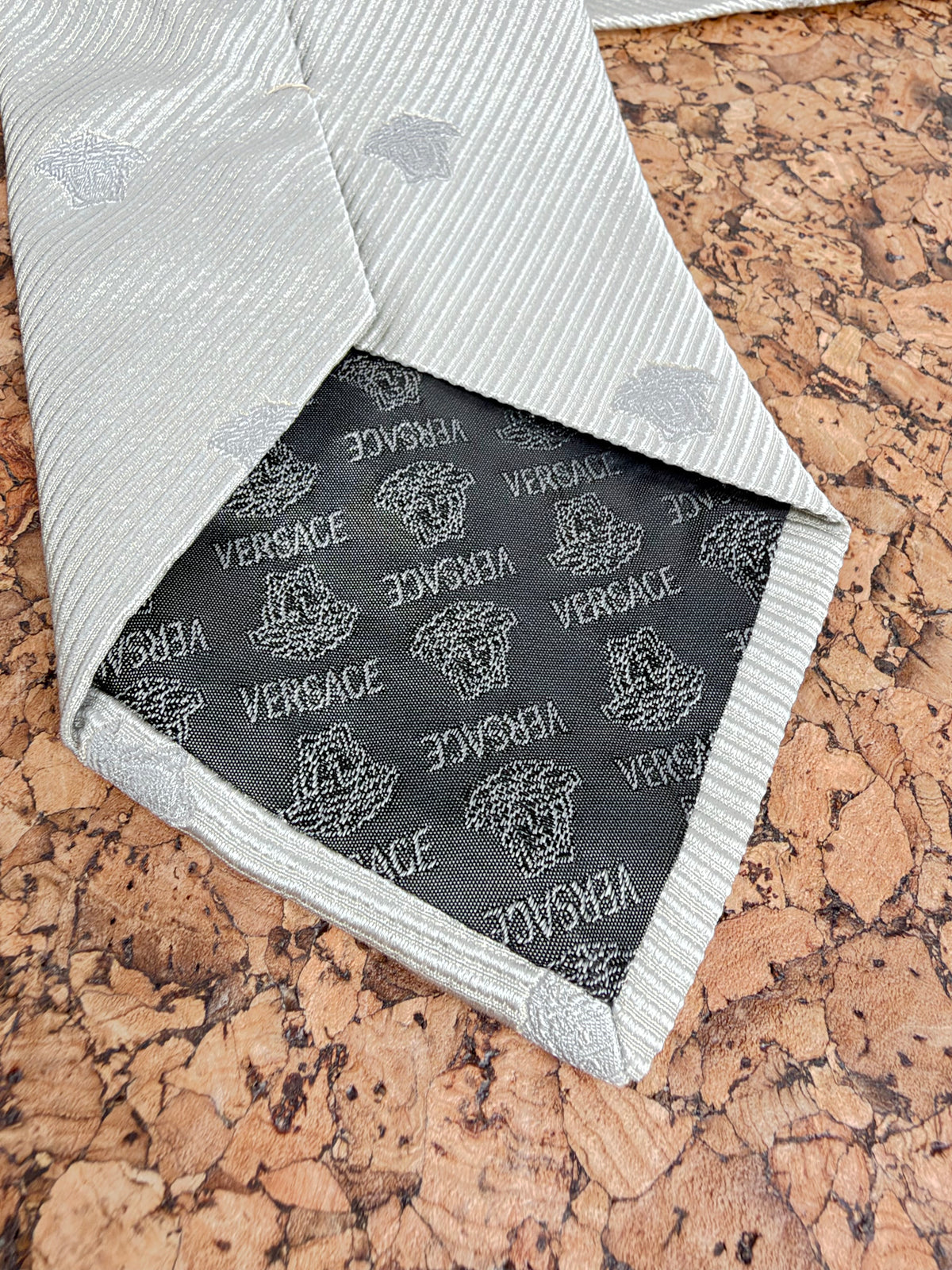 Versace Silver Medusa Head Patterned Silk Tie