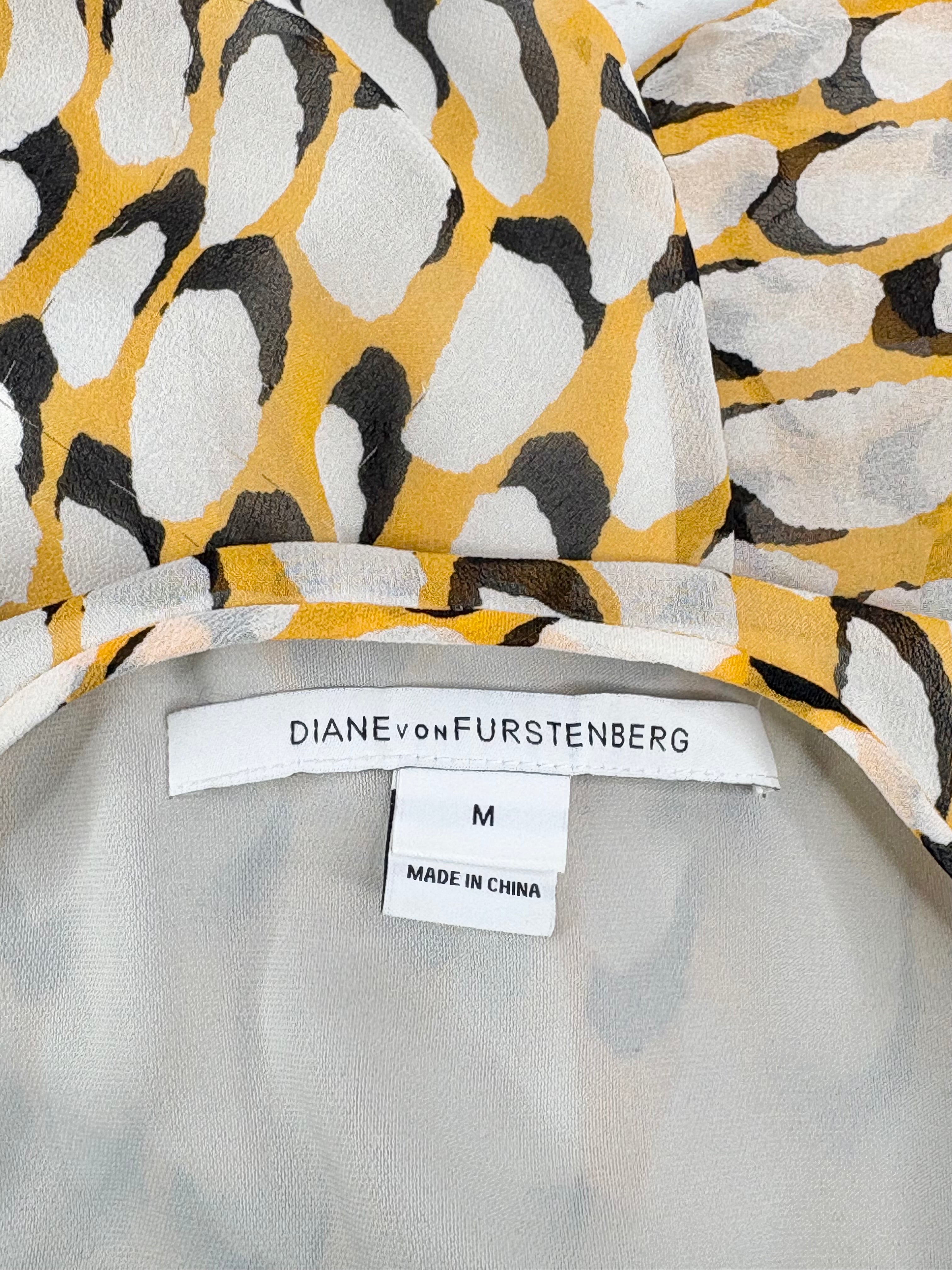 Diane von Furstenberg Yellow Patterned 'Robyn' Silk Top - AU12/14