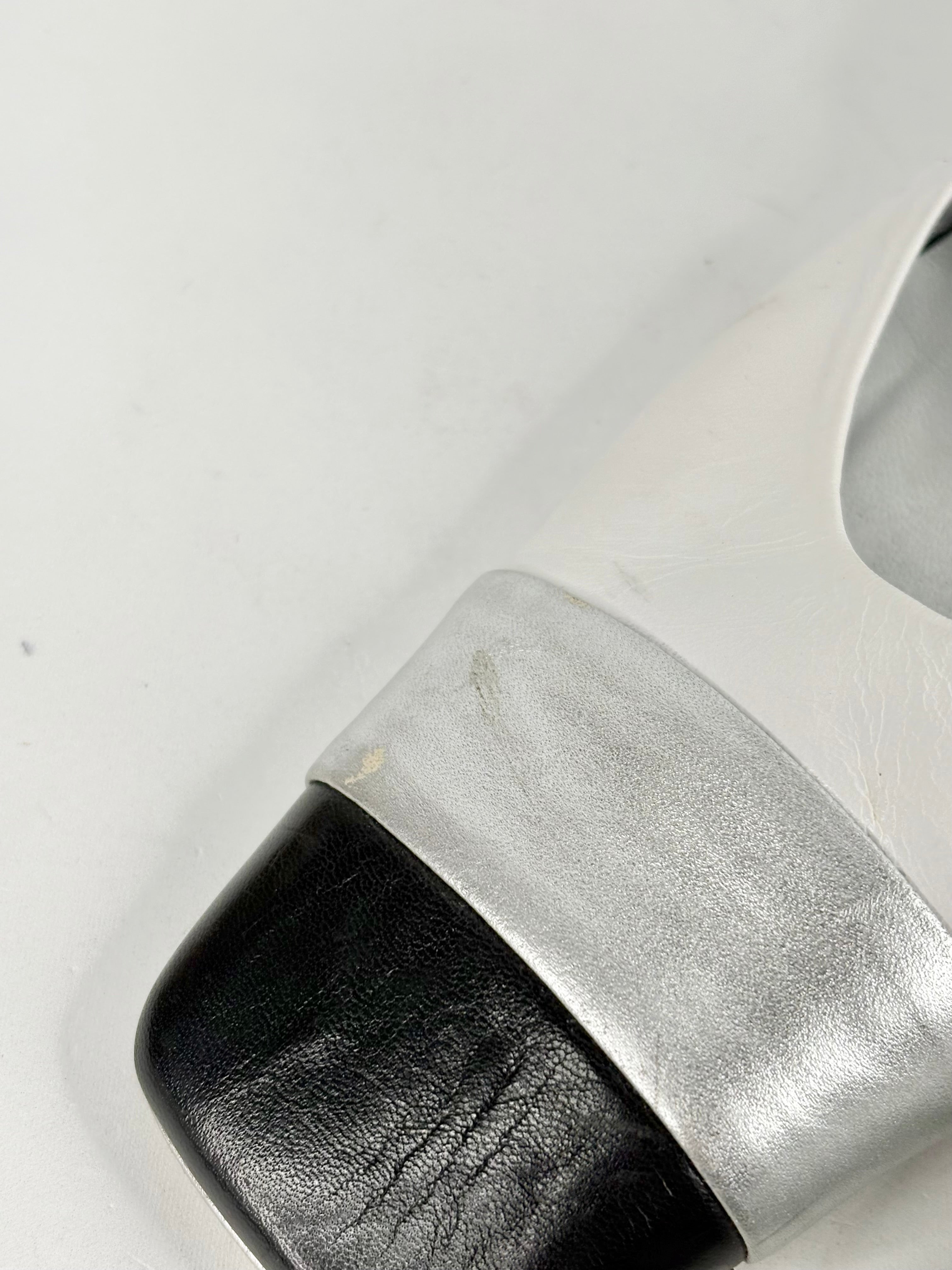 Charles Jourdan Black, White & Silver Leather Sandals - EU41