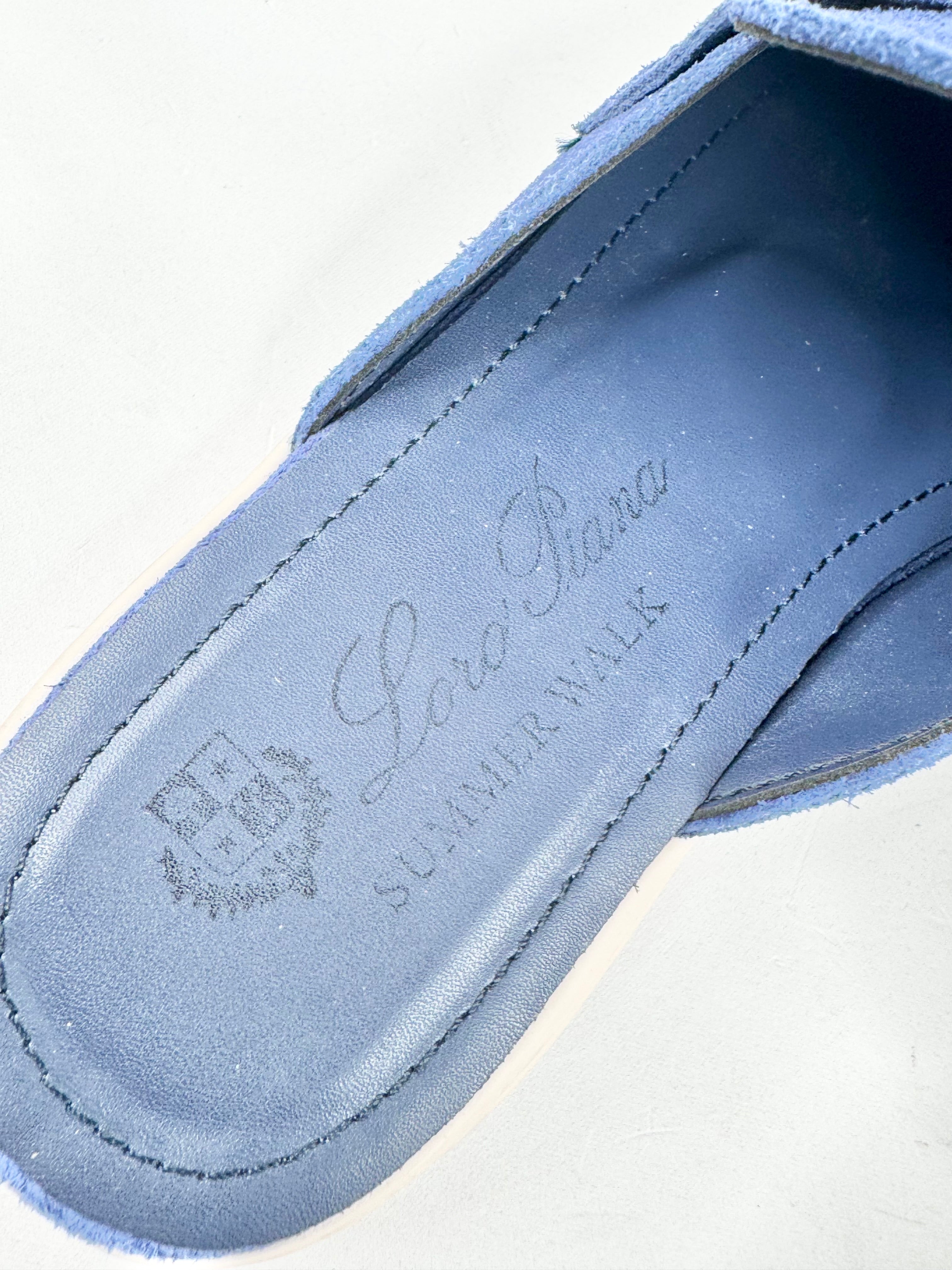 Loro Piana Blue Suede Babouche Charm Embellished Mules - EU38