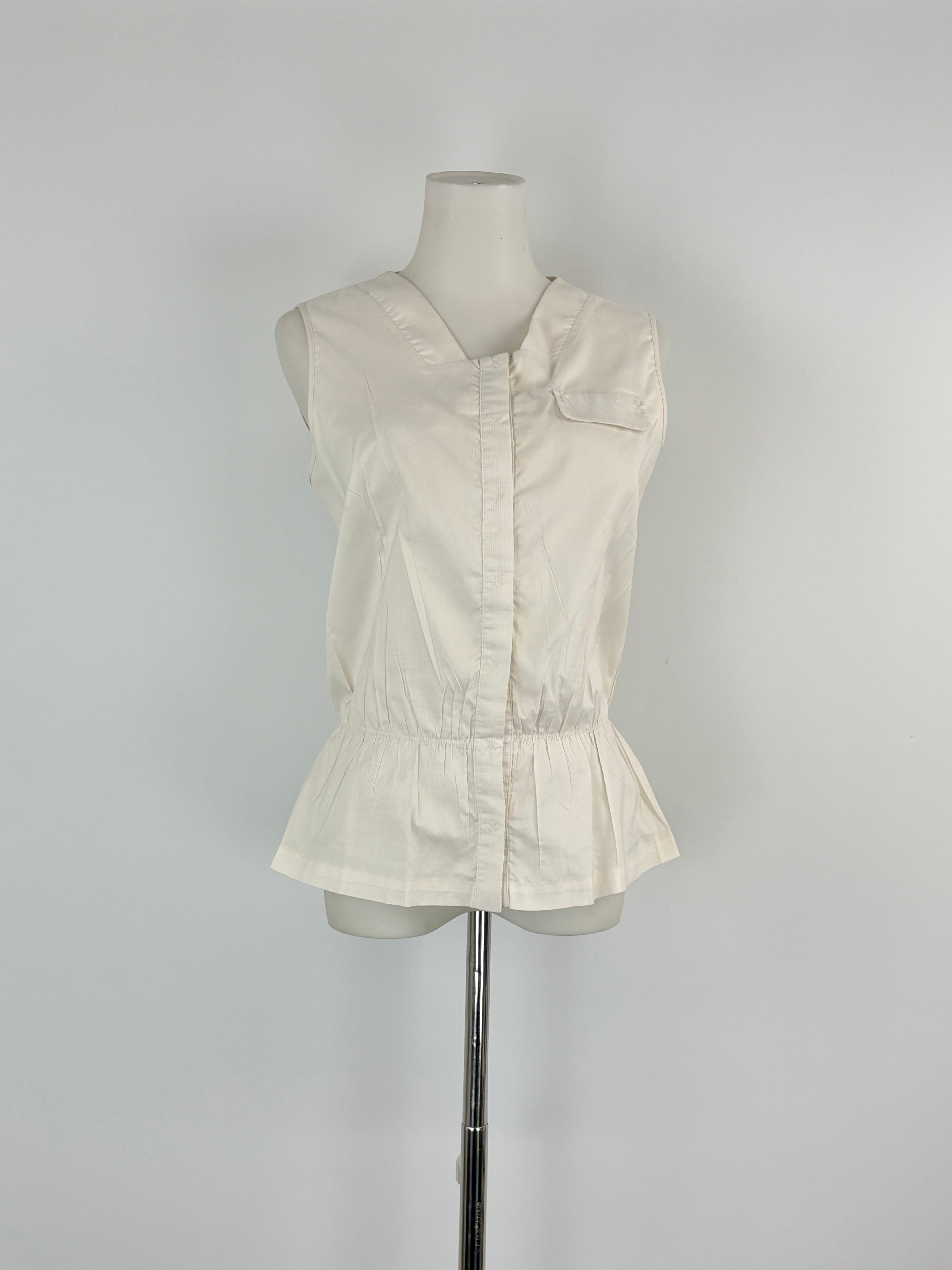 Cotélac Ivory Sleeveless Button-Up Peplum Top - AU8