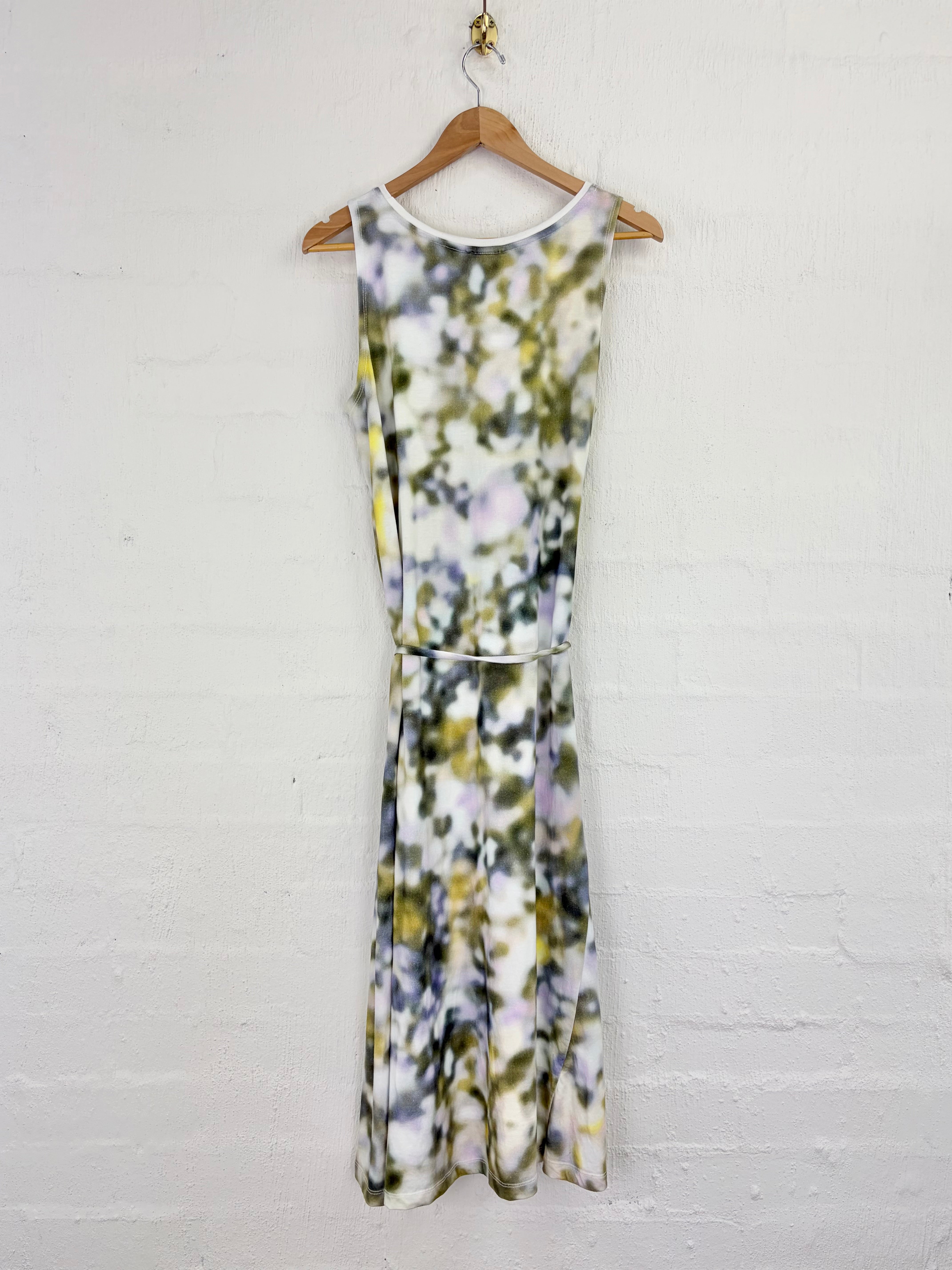 Kowtow White Green & Purple Abstract Floral Sleeveless Maxi Dress - AU10/12