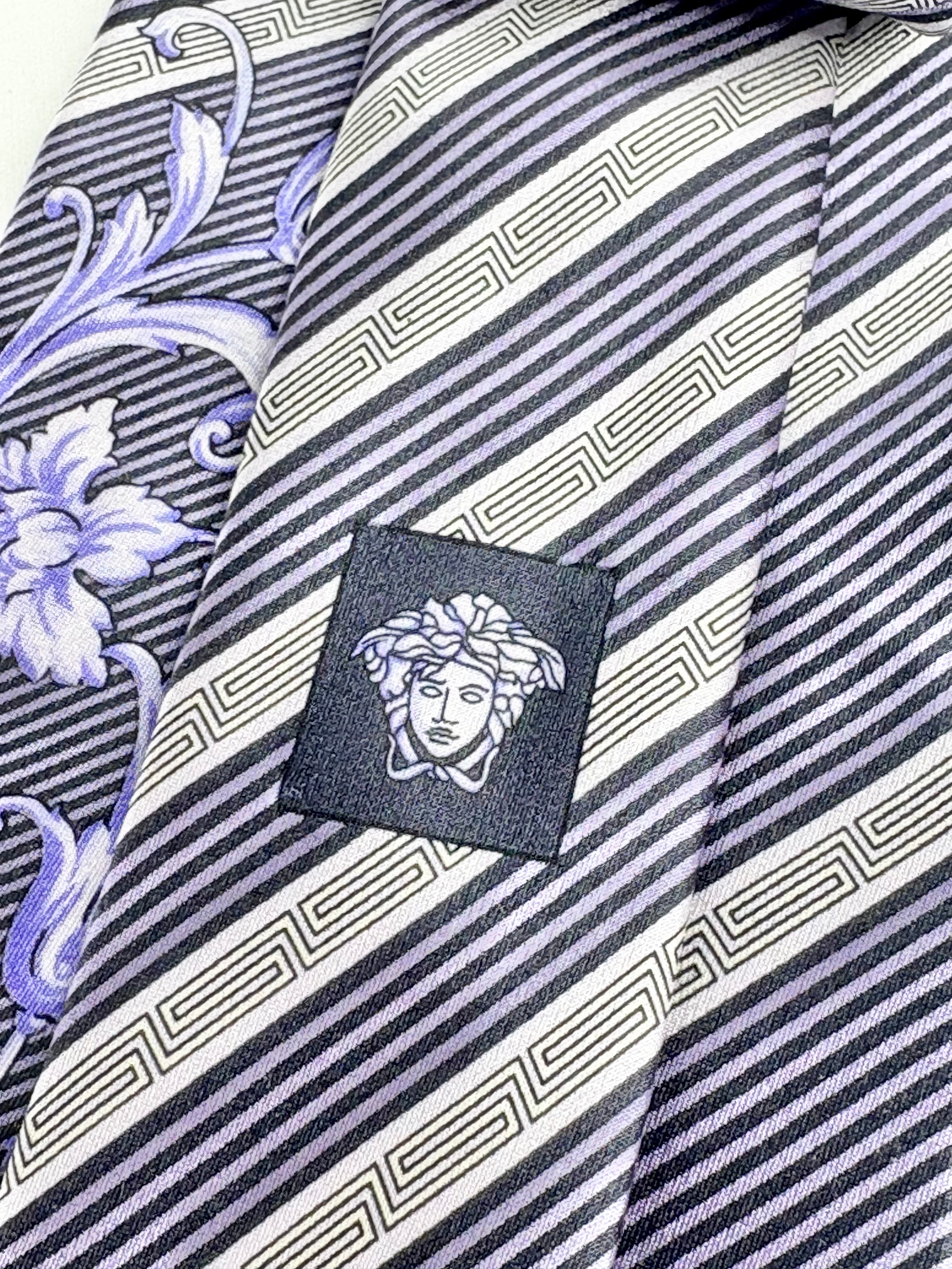 Versace Purple Striped Baroque Silk Tie