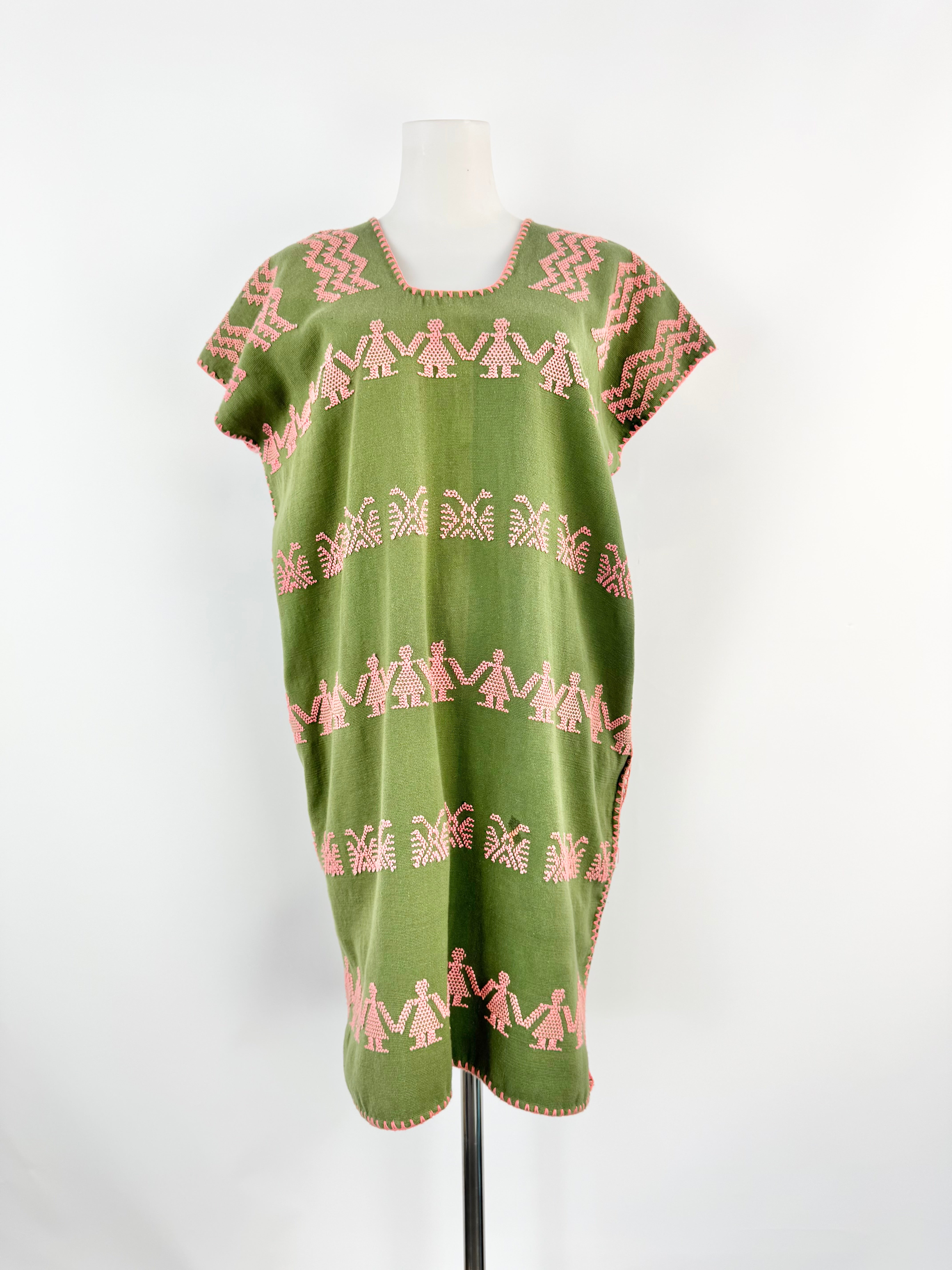 Pippa Holt Green & Pink 'People' Embroidered Kaftan - OSFA