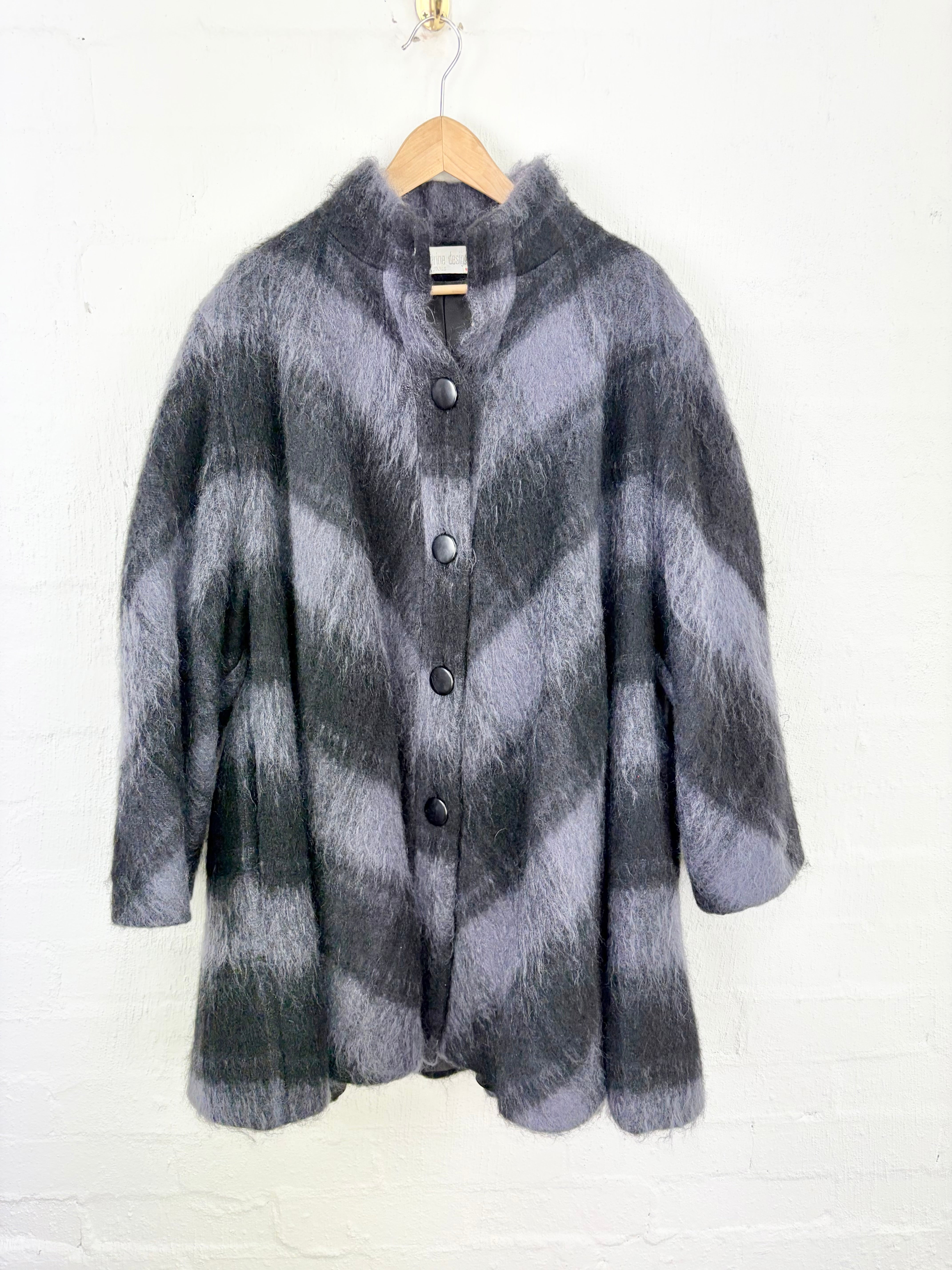 Bleu Marine Design Black & Muted Lavender Mohair & Wool Blend Swing Coat - AU14/16