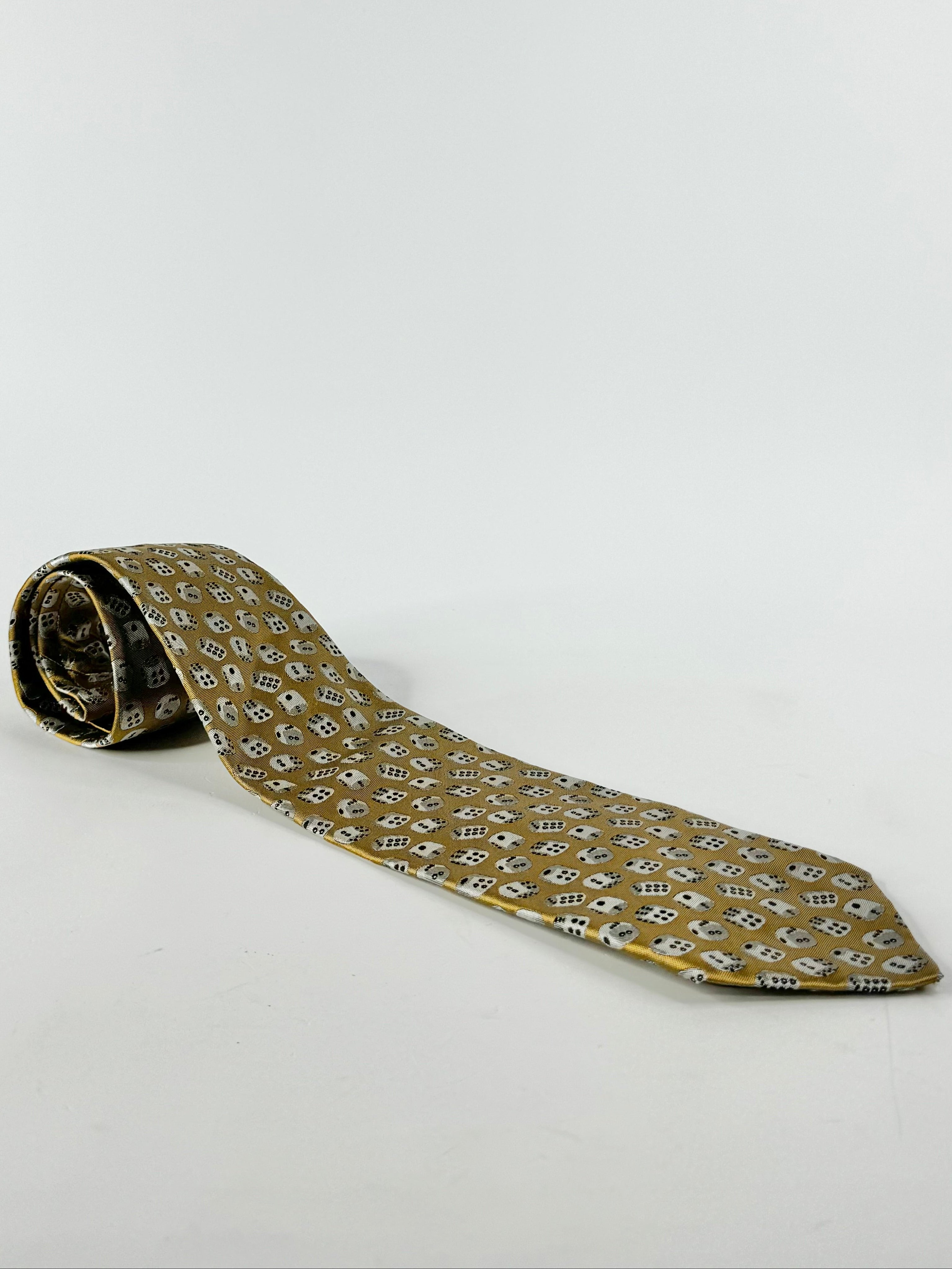 O by Valentino Gold Silk Dice Patterned Tie